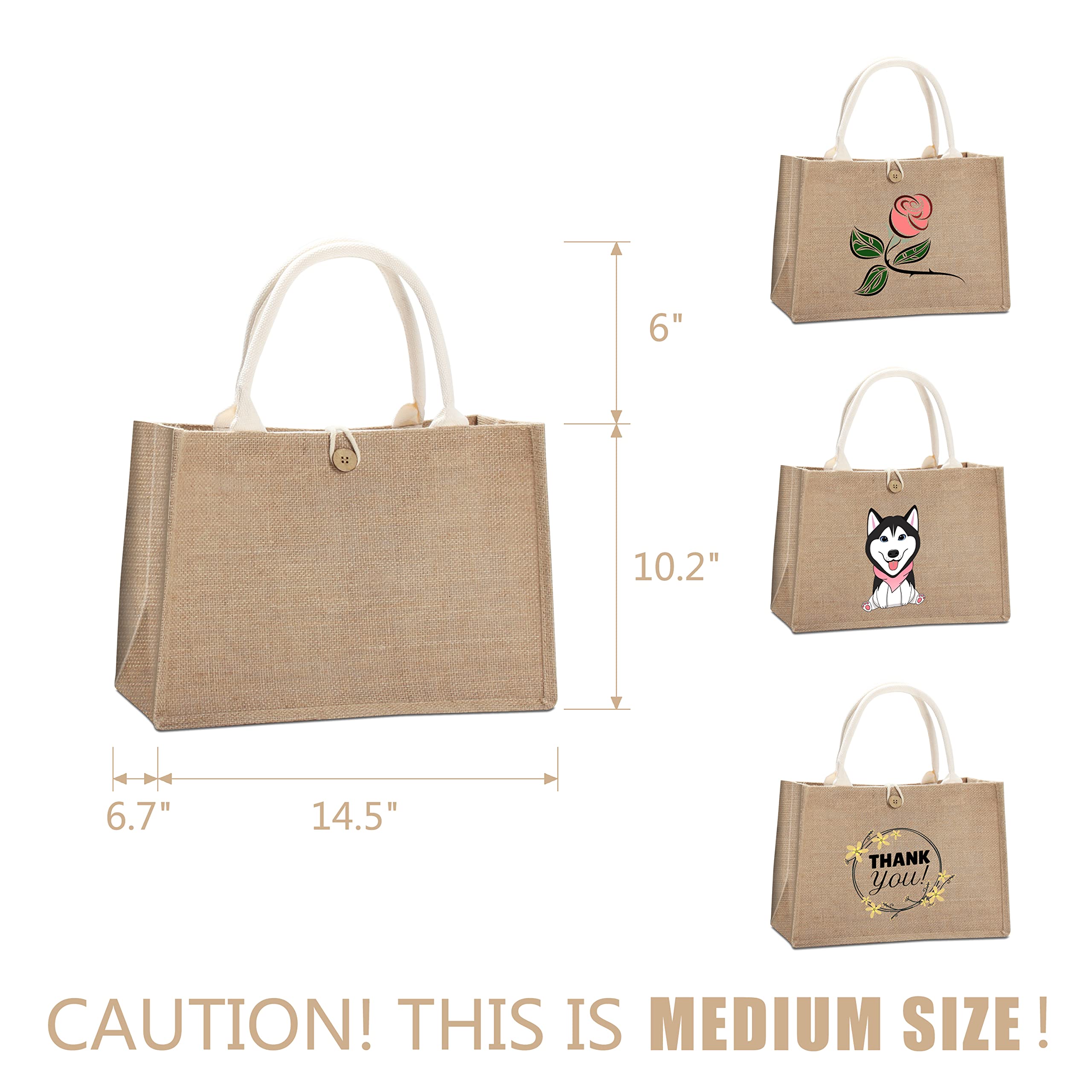 Eco-Friendly Jute Tote Bag with Button Closure - Perfect for Beach, Pool, Shopping & Daily Use | Sustainable Cotton Reusable Grocery Bag for Women