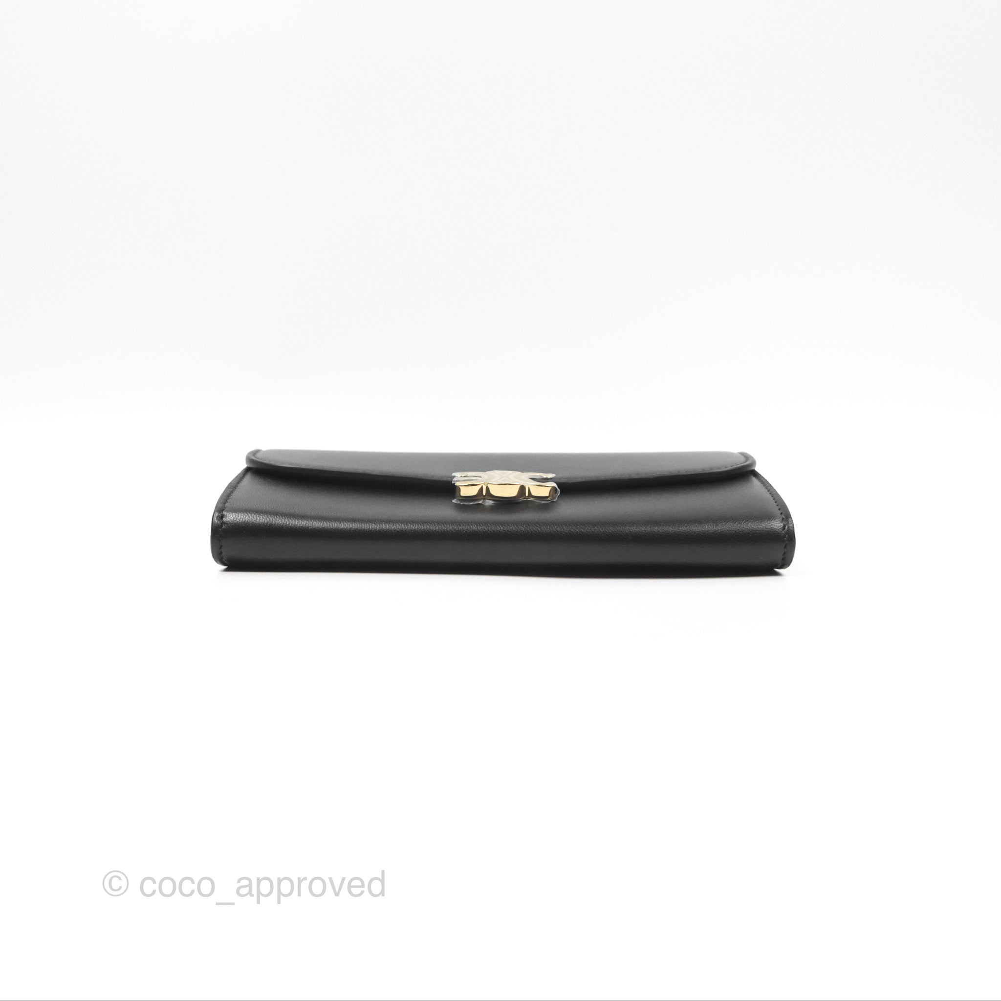 Celine Large Triomphe Wallet in Shiny Black Calfskin with Gold Hardware - Luxury Women's Handbag Organizer for Everyday Use & Special Occasions