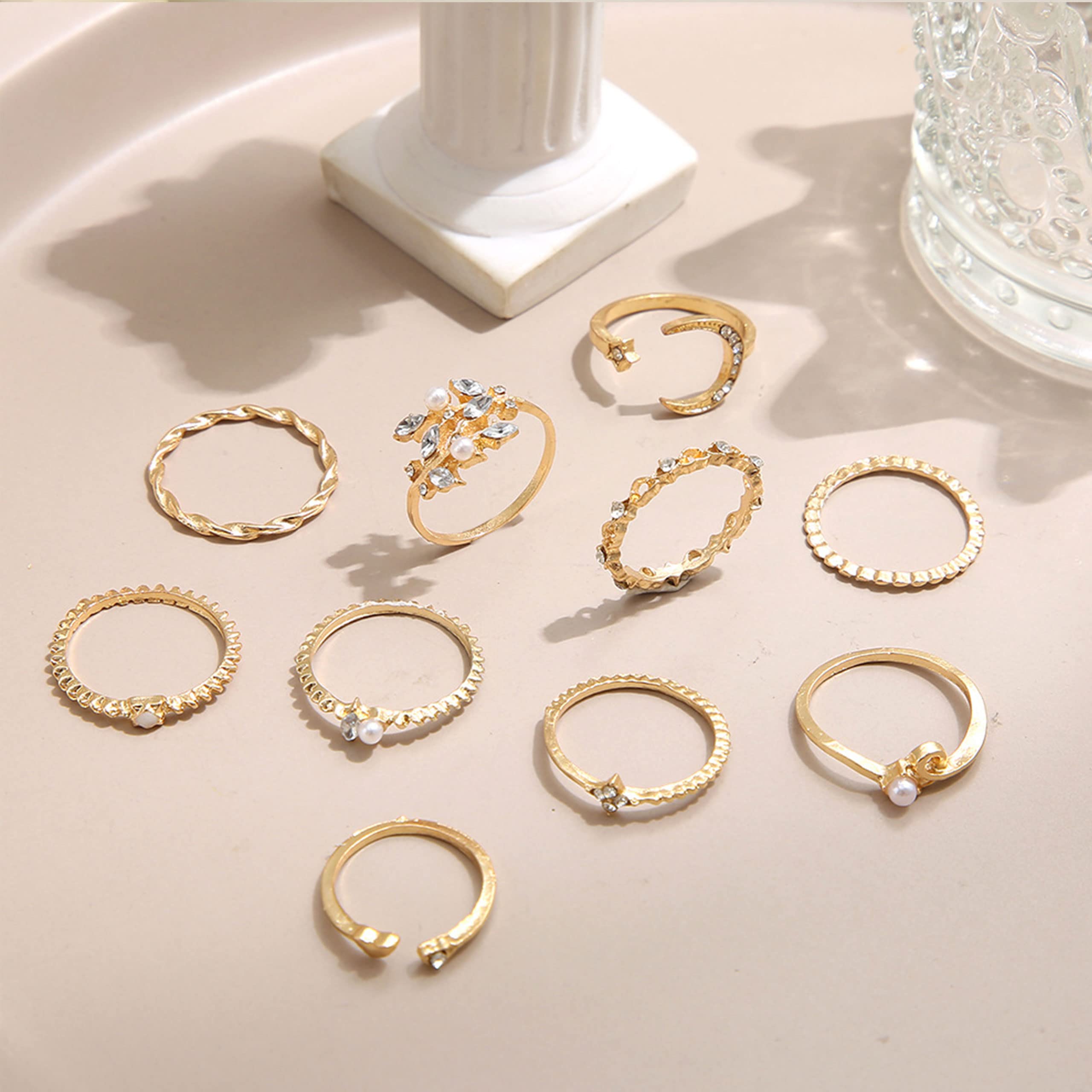 Stackable Gold Rings for Women - Trendy Star, Moon & Heart Knuckle Ring Set - Boho Jewelry Gift Pack - Birthday, Easter Basket Essentials - Perfect for Layering & Everyday Wear