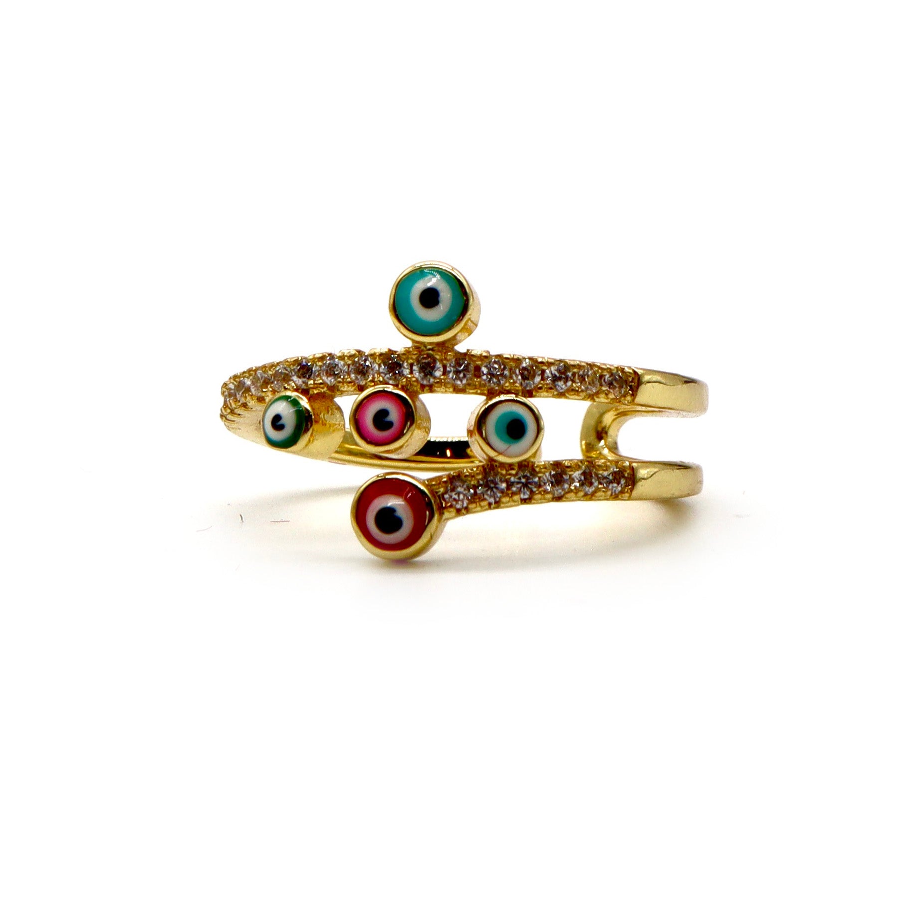 18K Gold Plated Evil Eye Adjustable Ring for Women - Protection Jewelry for Good Luck & Positive Energy - Perfect for Everyday Wear, Gifts & Spiritual Healing