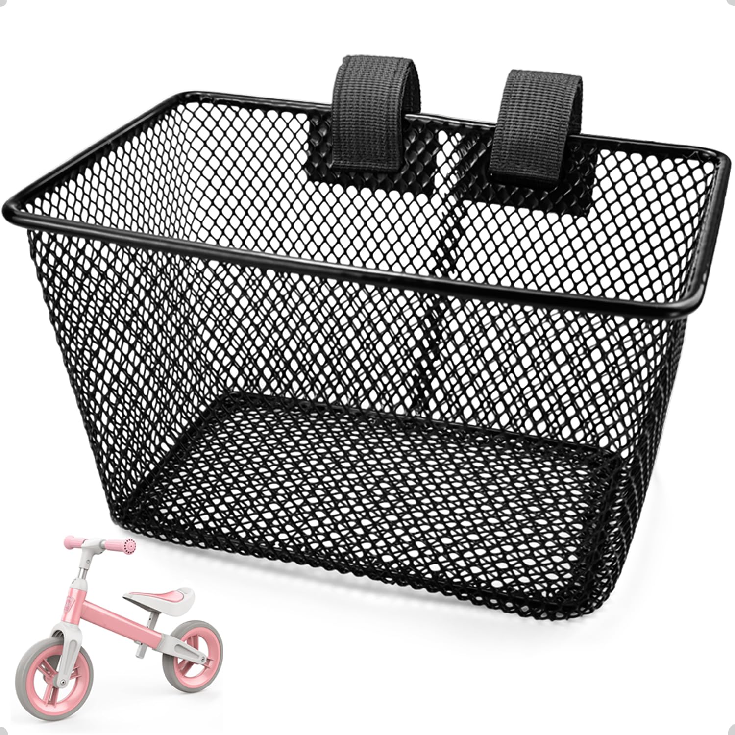 MKUERO Kids Bike Basket - Waterproof Metal Wire Front Bicycle Basket for Boys & Girls - Fits Most Children's Bikes & Tricycles - Perfect for School Commutes, Picnics & Outdoor Adventures