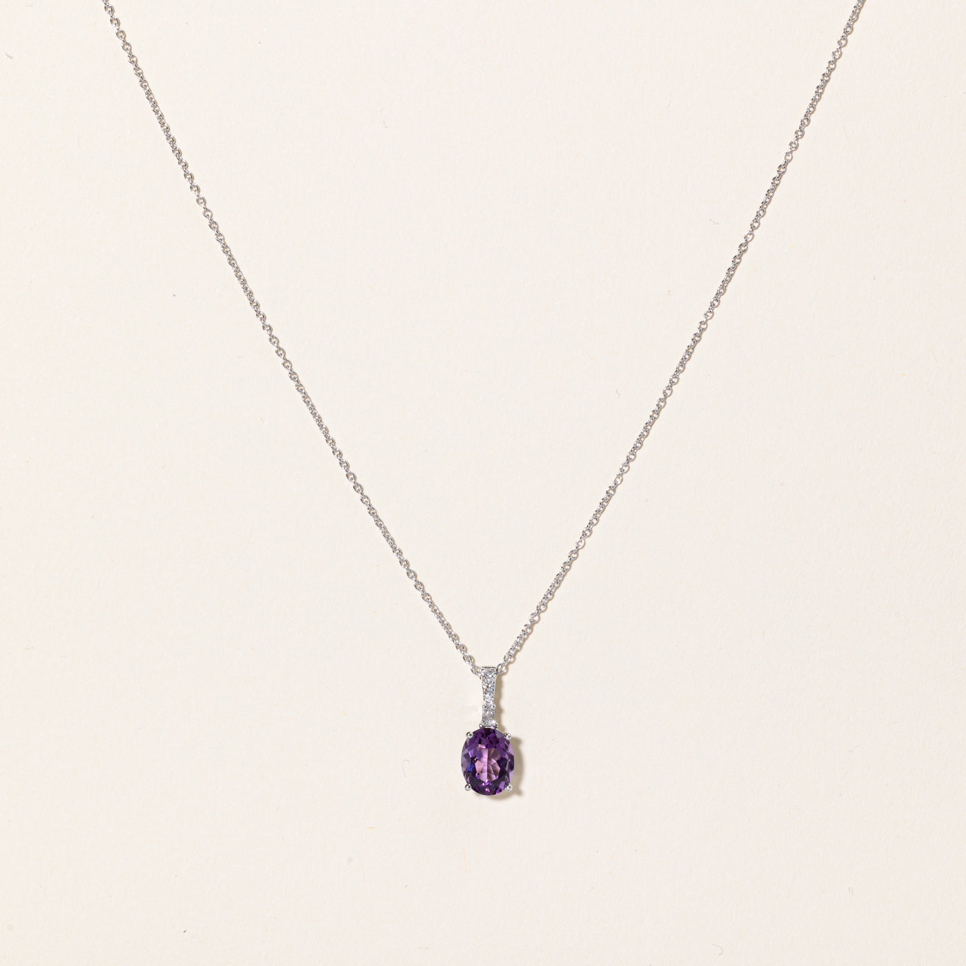 Amethyst and Diamond Pendant Necklace - 1.40ct Genuine Amethyst with 0.05ctw Diamonds in 20