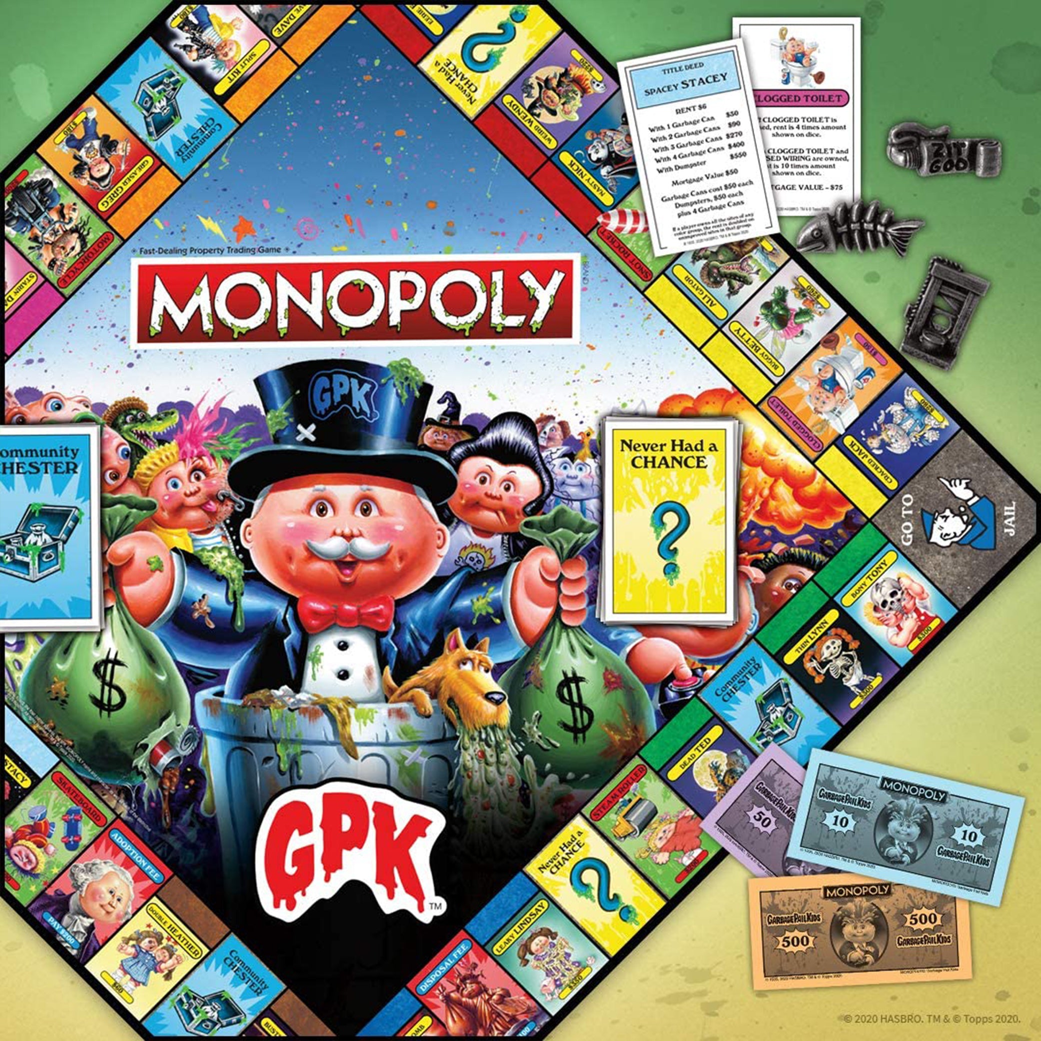 Monopoly Garbage Pail Kids Board Game - Collectible Card Game for Family Game Night & Nostalgic 80s Pop Culture Fans