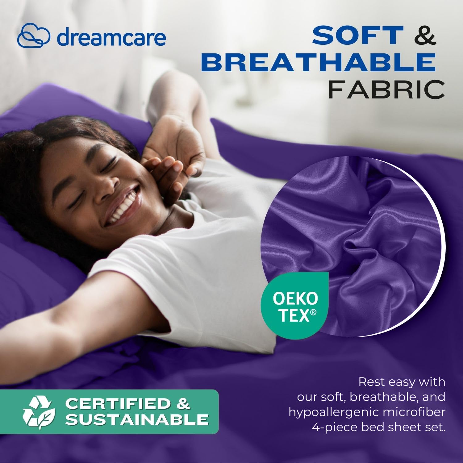 DREAMCARE Queen Size Cooling Bed Sheets Set - 4pc Deep Pocket Sheets up to 15