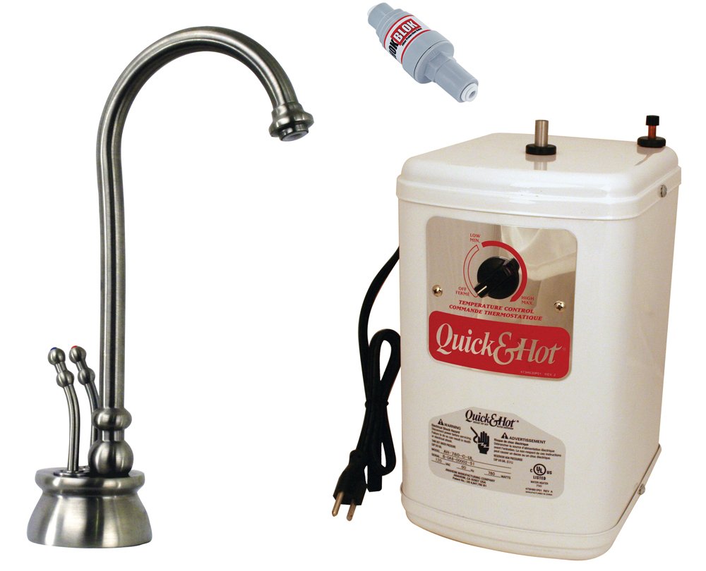 Westbrass D262HFP-07 10-Inch Commercial Hot and Cold Water Dispenser Faucet with Instant Hot Water Tank - Satin Nickel Finish for Kitchen, Bar, and Office Use