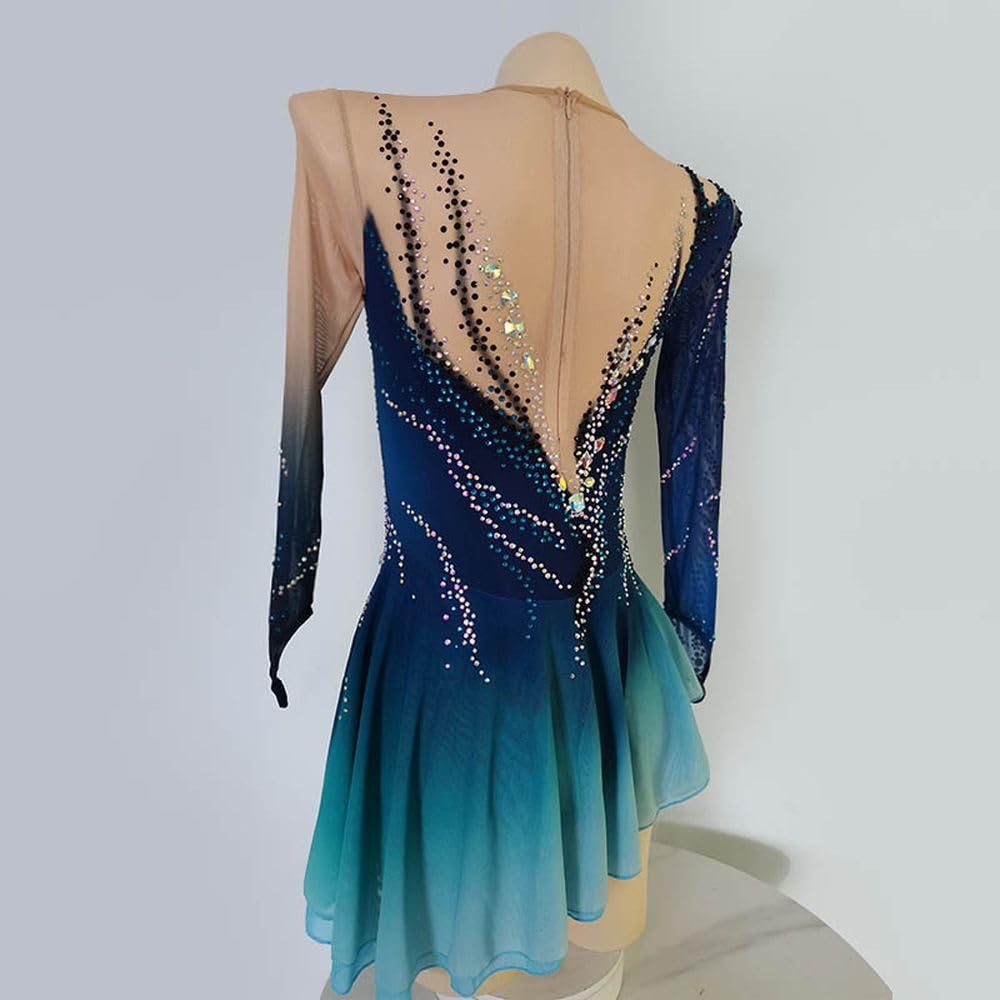 LIUHUO Figure Skating Skirts for Kids & Adults - Performance Costume with Gradient Color Finger Sleeves | Ice Skating Competition & Practice Wear