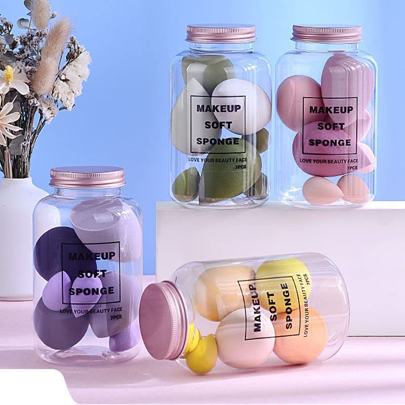 Bella Hararo 7-in-1 Elastic Soft Makeup Sponge Beauty Blender with Plastic Jar - Purple | Foundation Blending, Contouring & Highlighting | Perfect for Professional Makeup & Travel