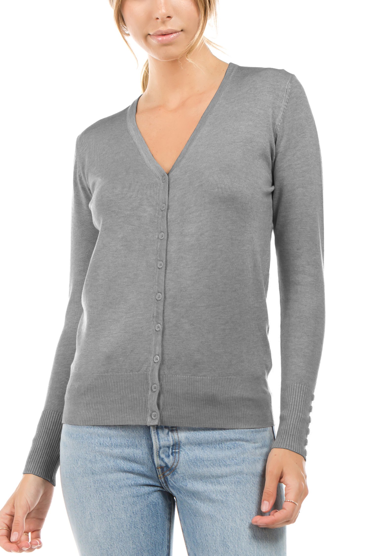 Women's Long Sleeve Cardigan with Decorative Buttons - Soft Solid Color Knit Sweater for Fall & Winter - Perfect for Office, Casual Outfits and Layering