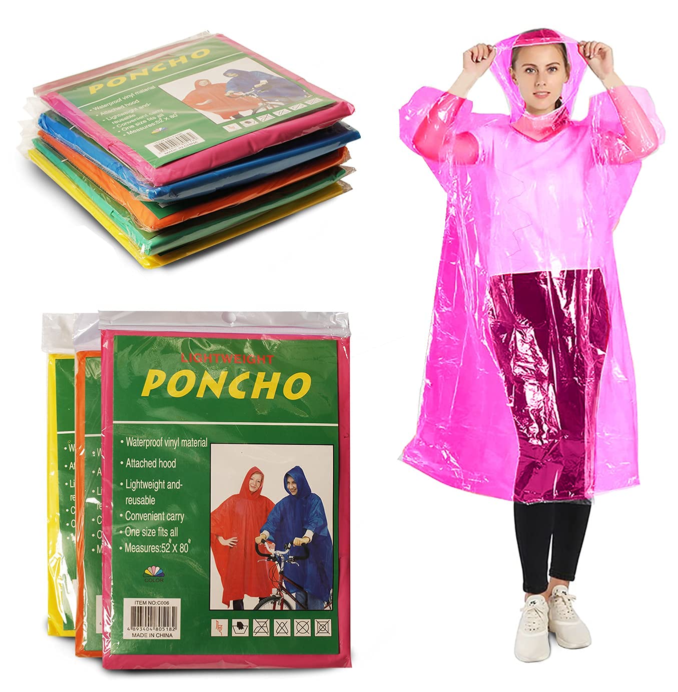 Waterproof Disposable Rain Ponchos for Adults with Hood - Emergency Raincoat Bulk Wholesale - Perfect for Outdoor Events, Camping, Hiking & Emergency Preparedness
