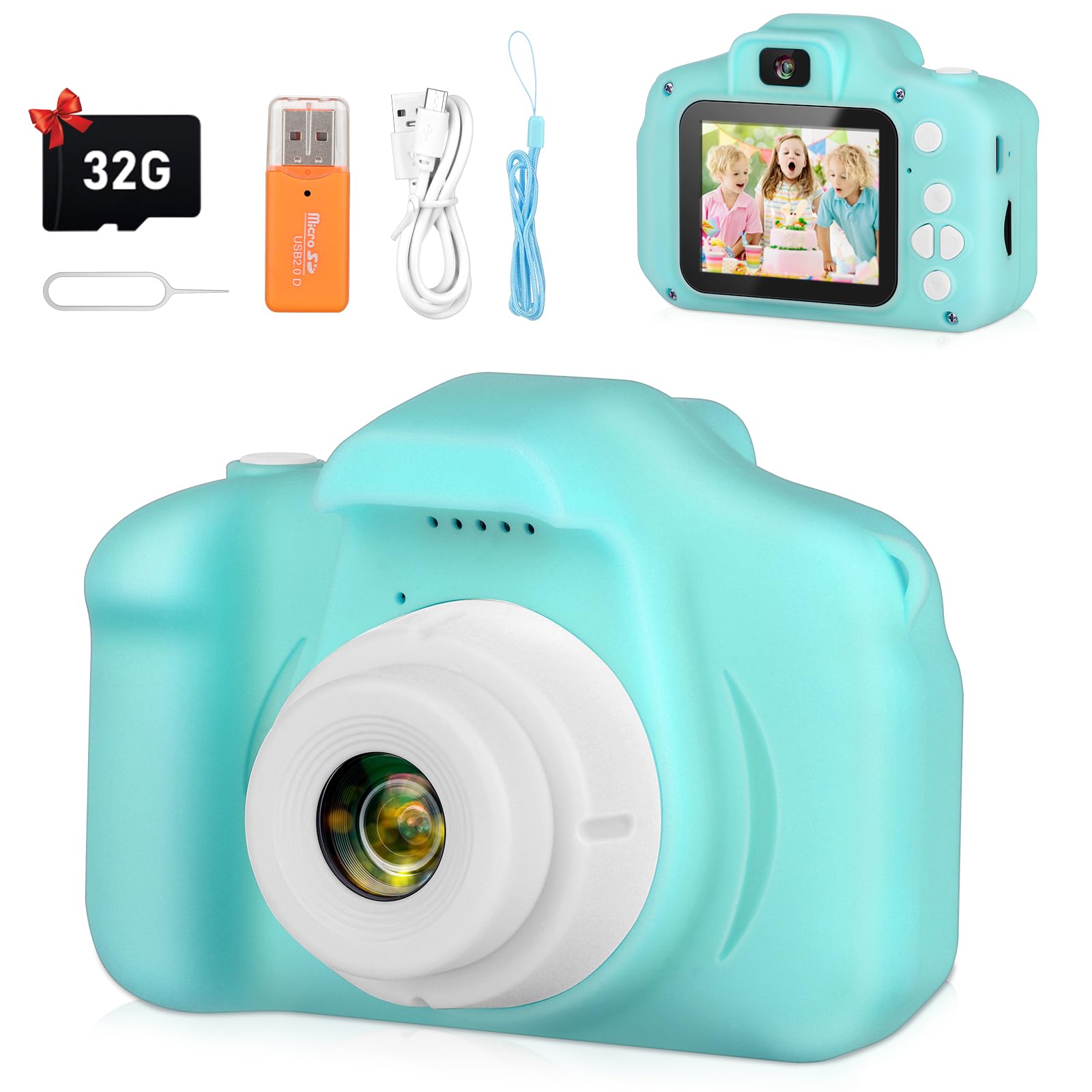 Kids Digital Camera for Girls & Boys Ages 3-12 - HD Selfie Camera with 32GB SD Card, Portable Toy Camera for Toddlers - Perfect Christmas Birthday Gift for Children | Capture Playtime, Travel & Family Moments