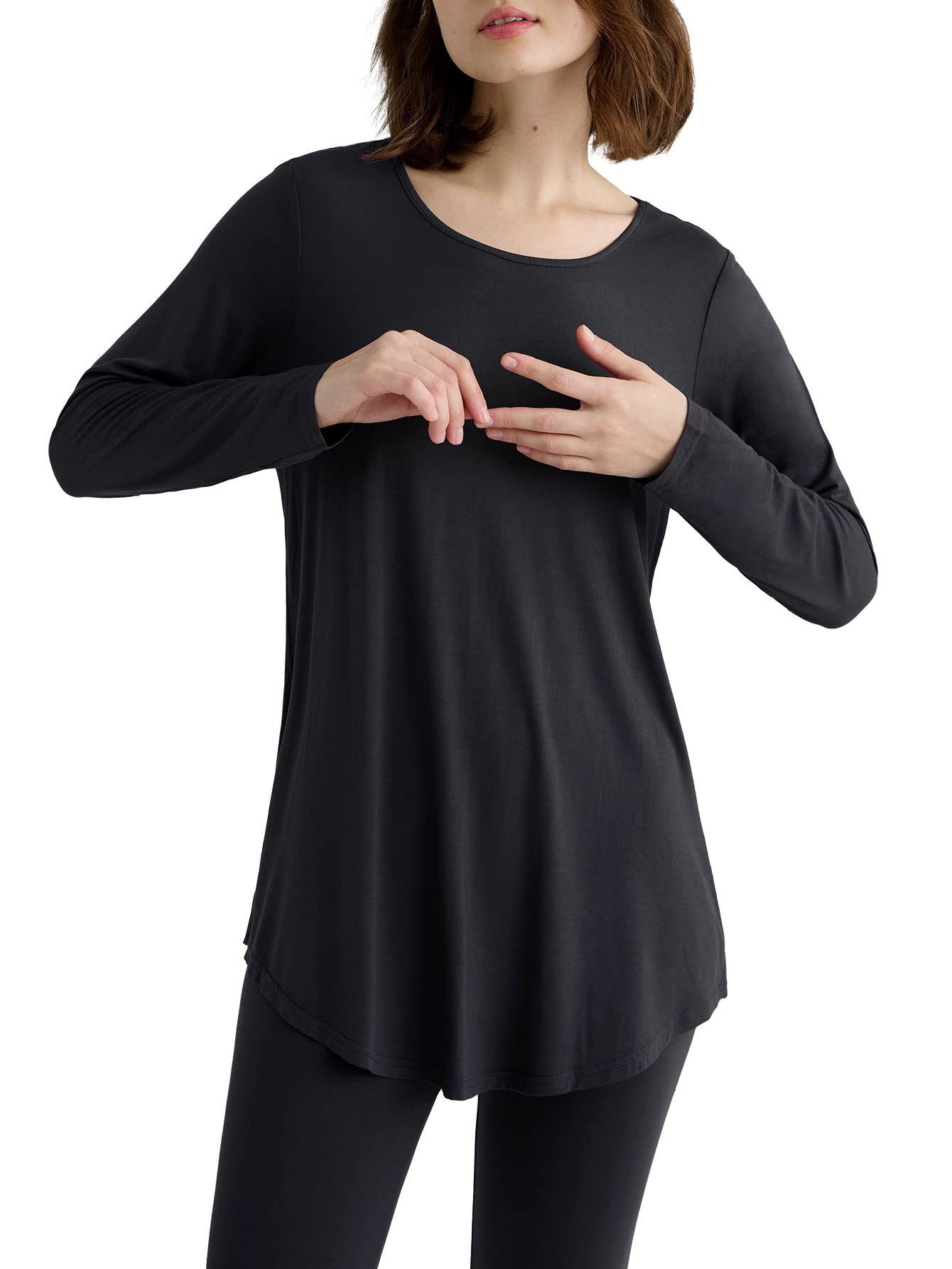 Women's Soft Viscose Long Sleeve Tunic Top - Comfortable Lounge Wear & Sleepwear for Relaxing at Home or Travel