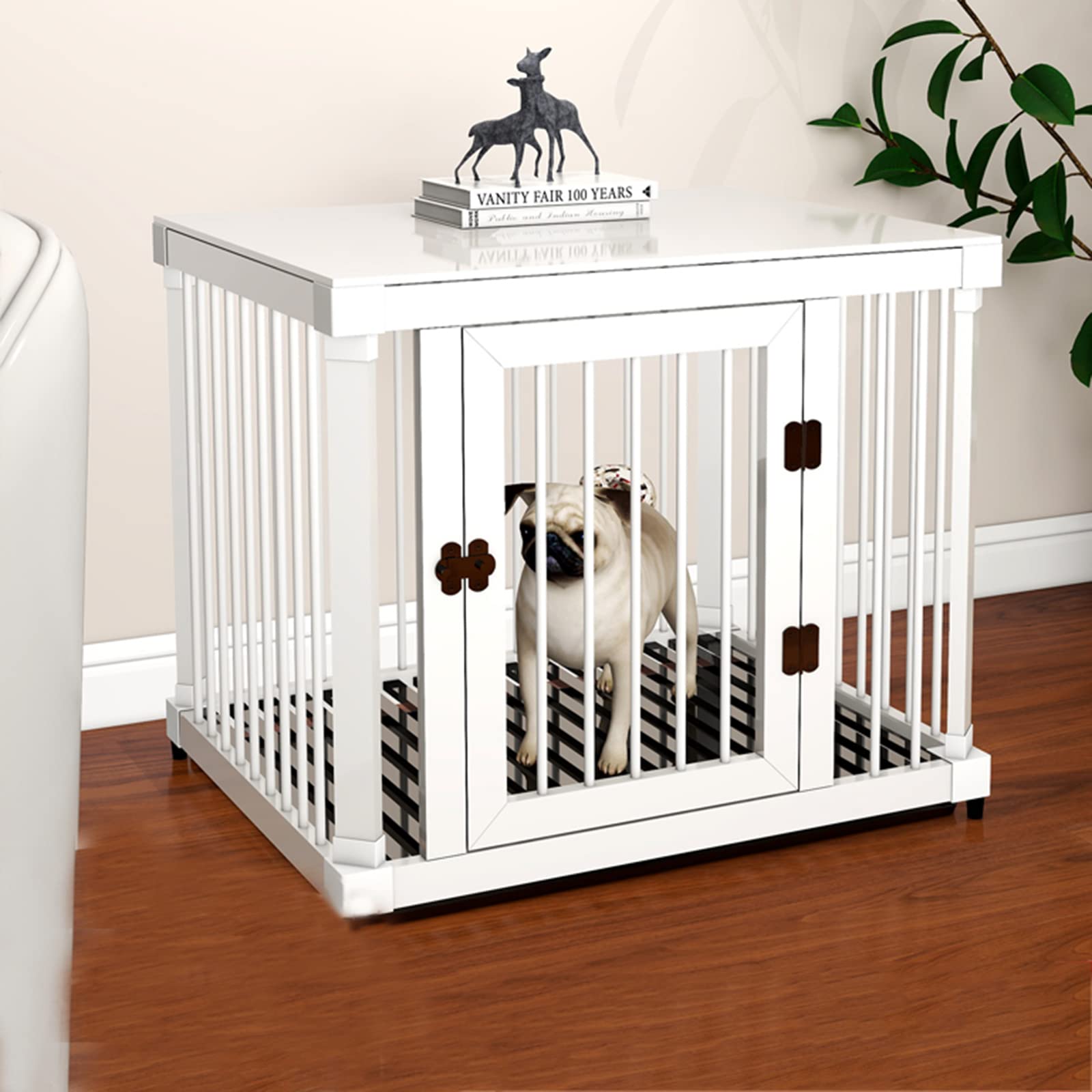 WANGLE 40 Inch Large Dog Crate - Wooden Pet Kennel with Side Table & Nightstand | Decorative Indoor Dog Cage for Small to Medium Dogs (62x48x60cm) - Perfect for Living Room, Bedroom & Home Decor