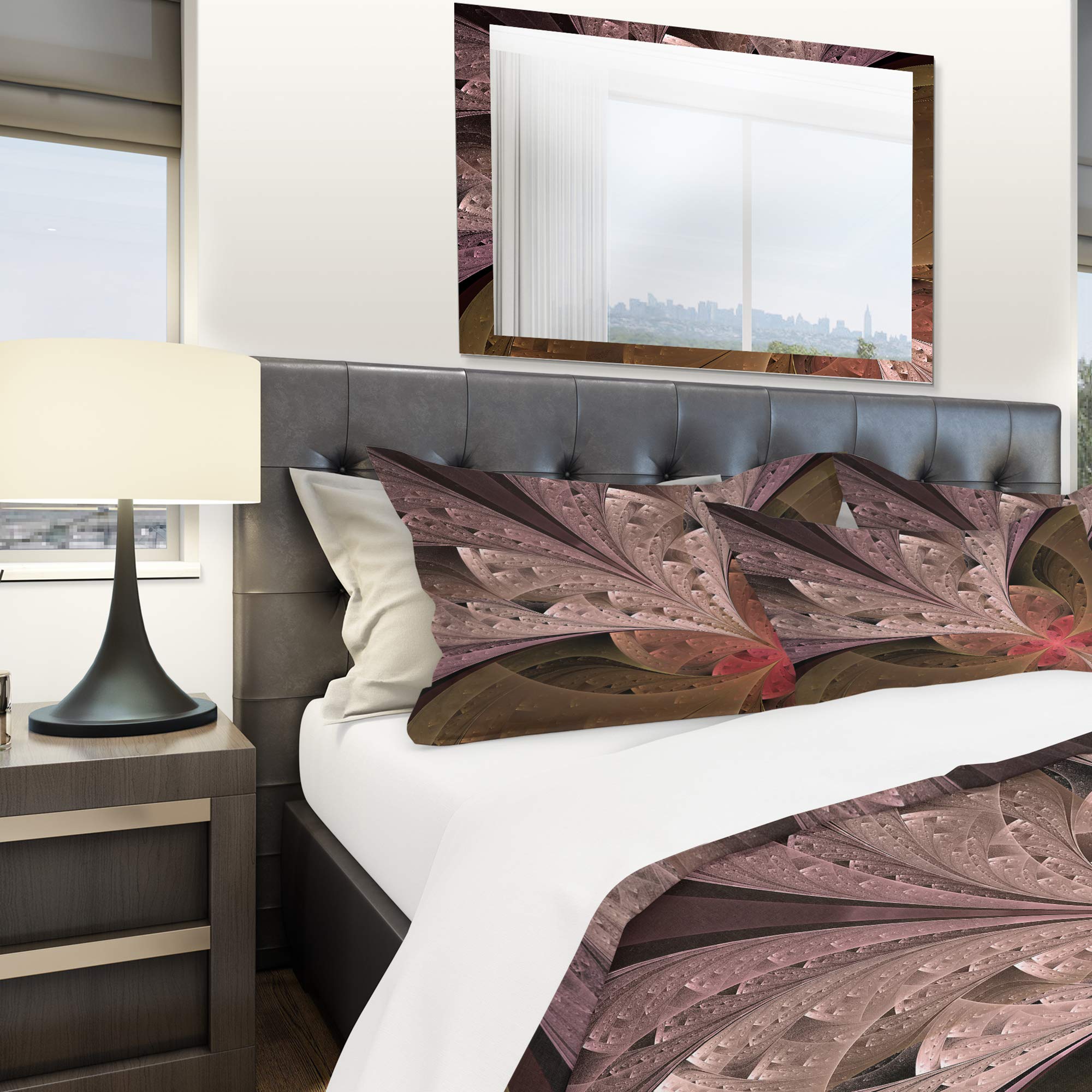 DesignQ Beige Fractal Flower Duvet Cover Set - Twin Size Brown Coastal Bedding, 3-Piece Floral Comforter Set for All Seasons | Perfect for Beach House, Guest Room & Nautical Themed Bedrooms