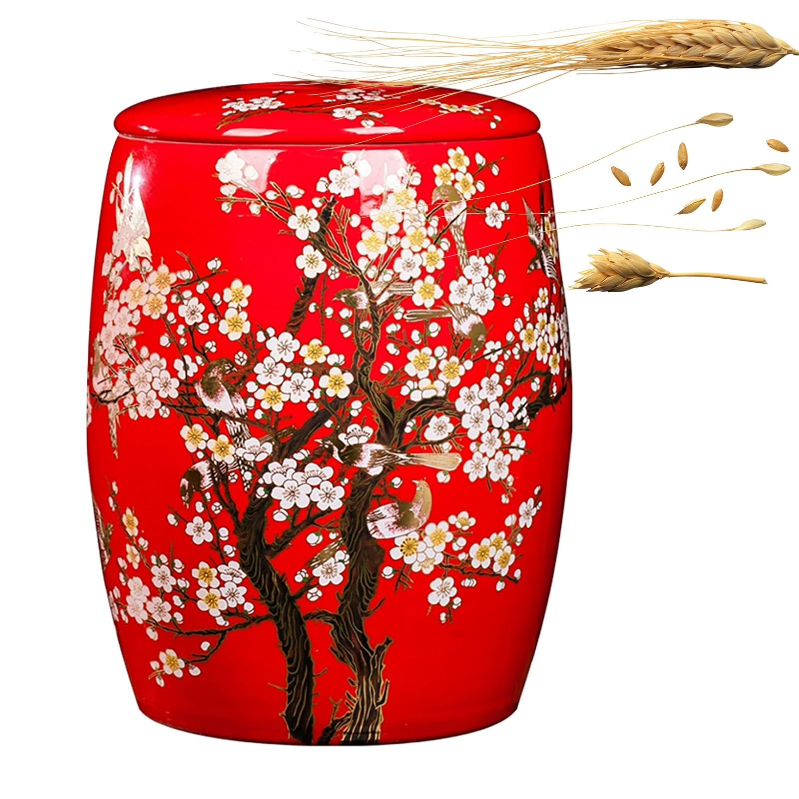 Premium 5KG/10KG/15KG/25KG Ceramic Rice Storage Container - Airtight Food Dispenser for Rice, Beans, Grains & Dry Foods - Classic Dark Red Grain Bin (10KG) - Perfect for Kitchen Pantry Organization & Bulk Food Storage