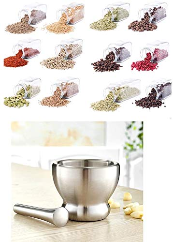 Premium 304 Stainless Steel Mortar and Pestle Set - Spice Grinder, Herb Crusher & Garlic Press for Fresh Seasonings - Perfect for Kitchen, Pharmacy, and Herbal Medicine Preparation