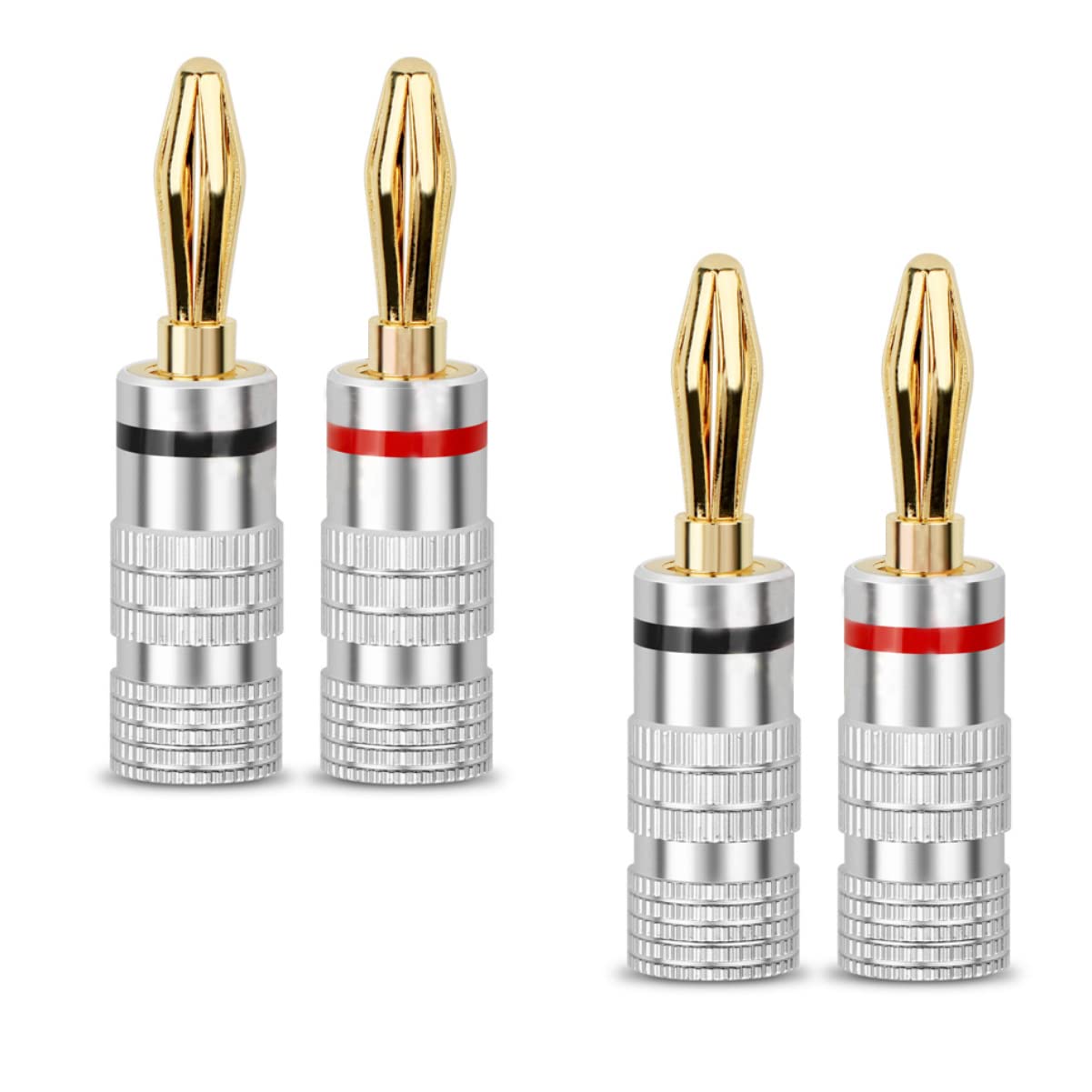 Gold Plated Speaker Banana Plugs 2 Pairs (4 Pcs) - Closed Screw Audio Connectors for Speaker Wire, Home Theater, AV Receiver & Sound System - Perfect for Home Audio Setup and Professional Installations