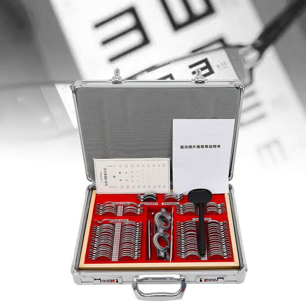 TBVECHI 104 Pcs Optometry Lens Set - Optical Glass Test Lenses with Metal Rim Trial Frame & Aluminum Case - Perfect for Eye Exams, Vision Testing, and Optometry Practice