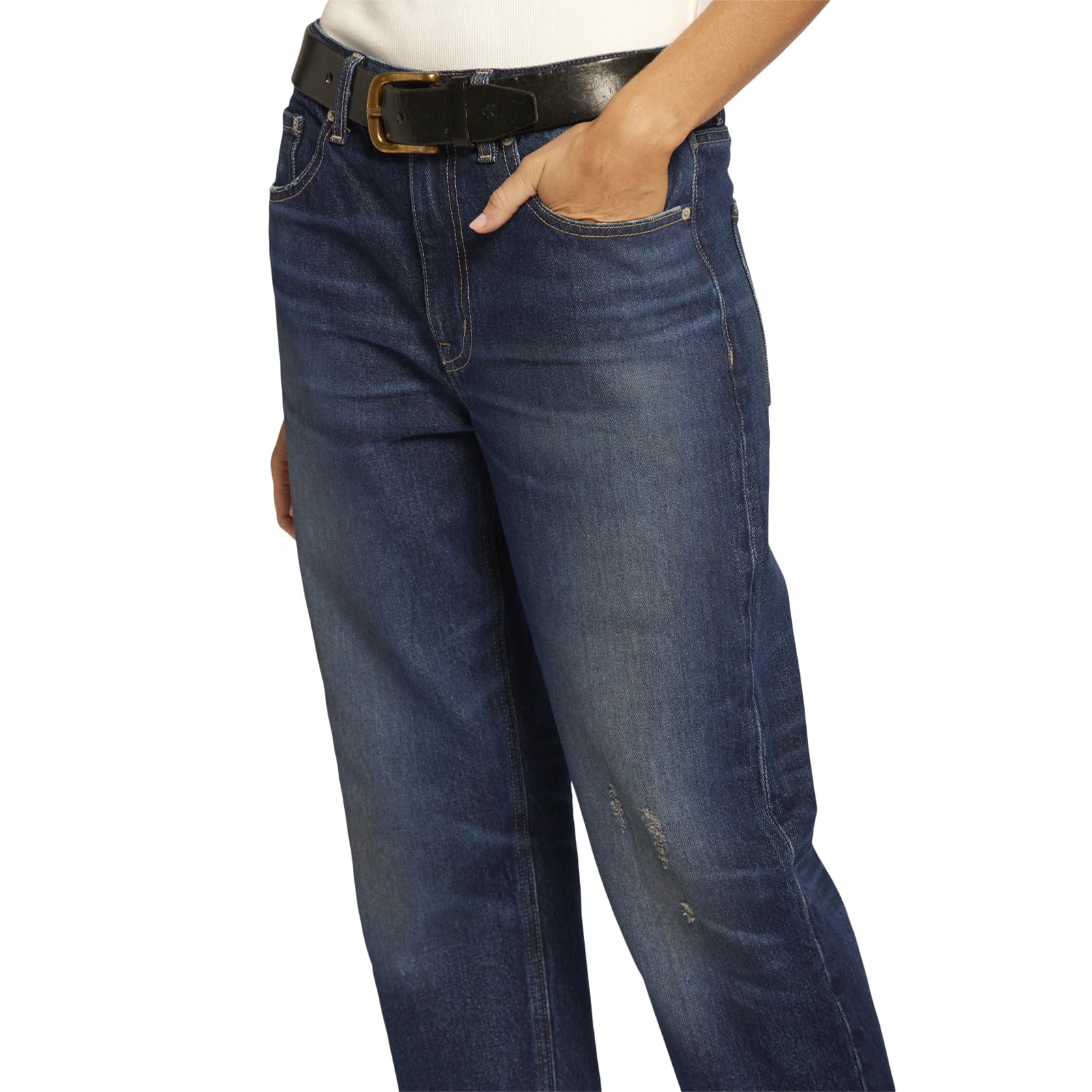 Current/Elliott Women's The Boy Genius Boyfriend Jeans - Classic Fit Distressed Denim Pants for Casual Wear & Everyday Outfits