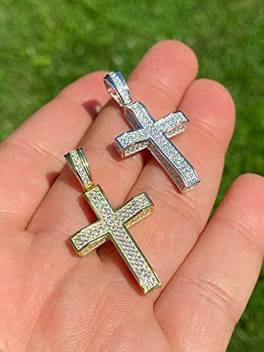HarlemBling 925 Sterling Silver Iced Cross Pendant with 0.8ct D VVS Moissanite - Small 1