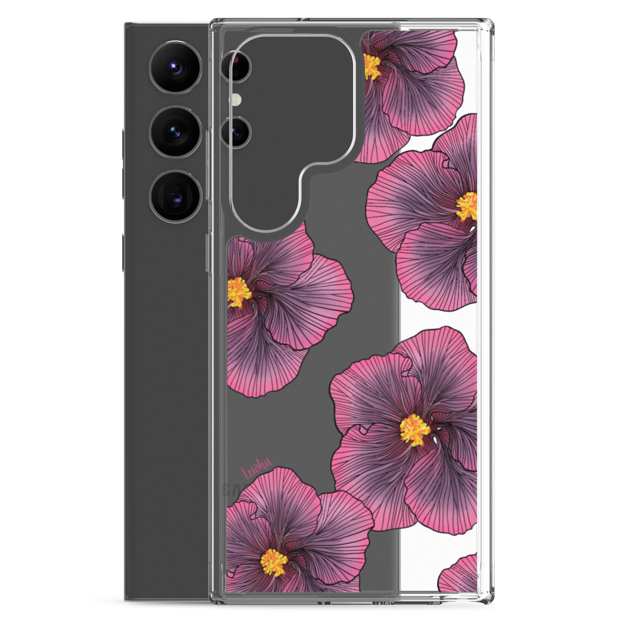 Sunset Hibiscus Clear Phone Case for Samsung Galaxy - Slim Protective Cover with Floral Design for Everyday Use, Work, and Travel