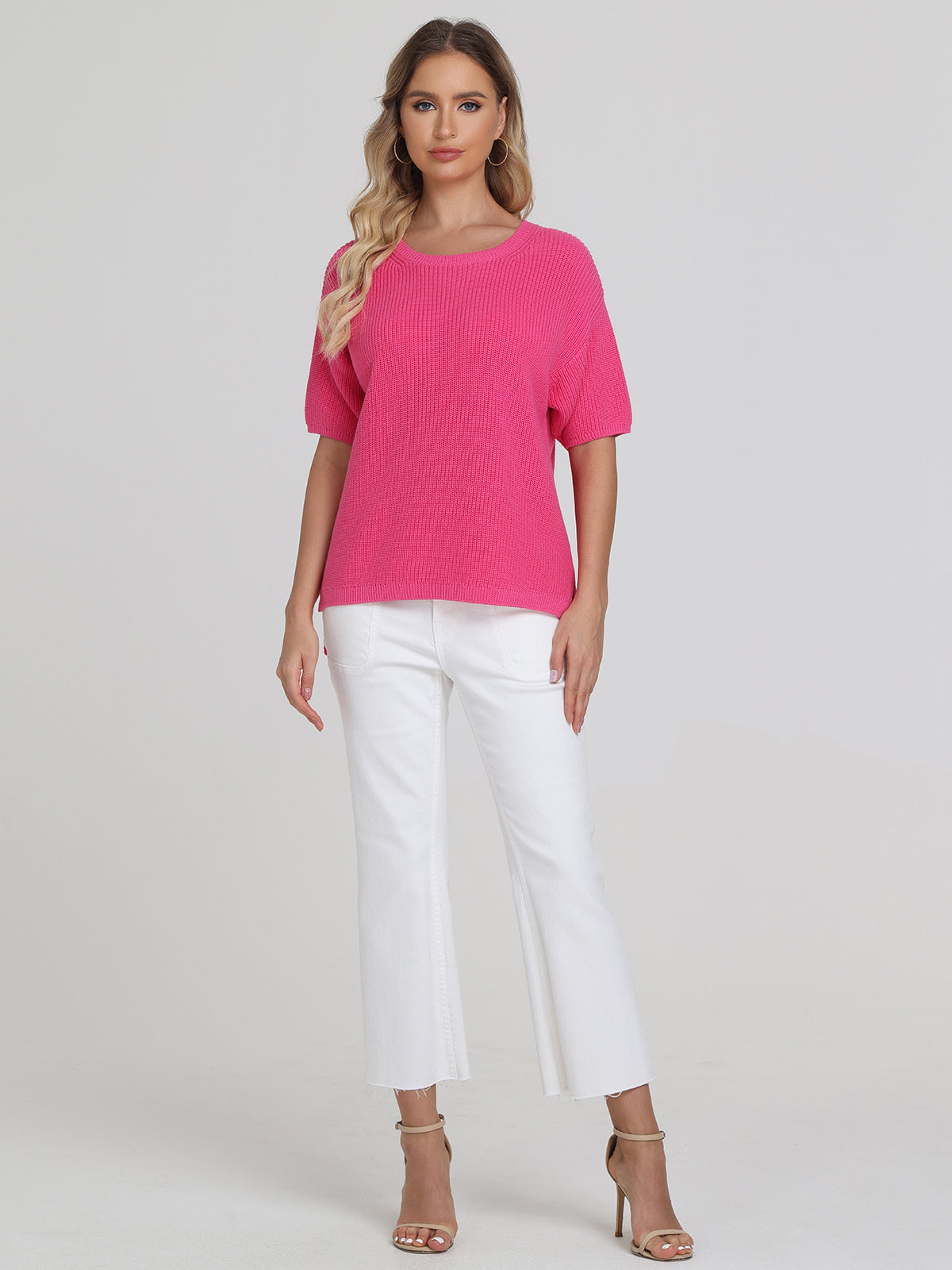 Emma Women's Crewneck Shaker Stitch T-Shirt - Soft Cotton Casual Tee for Everyday Wear, Work & Weekend Outfits