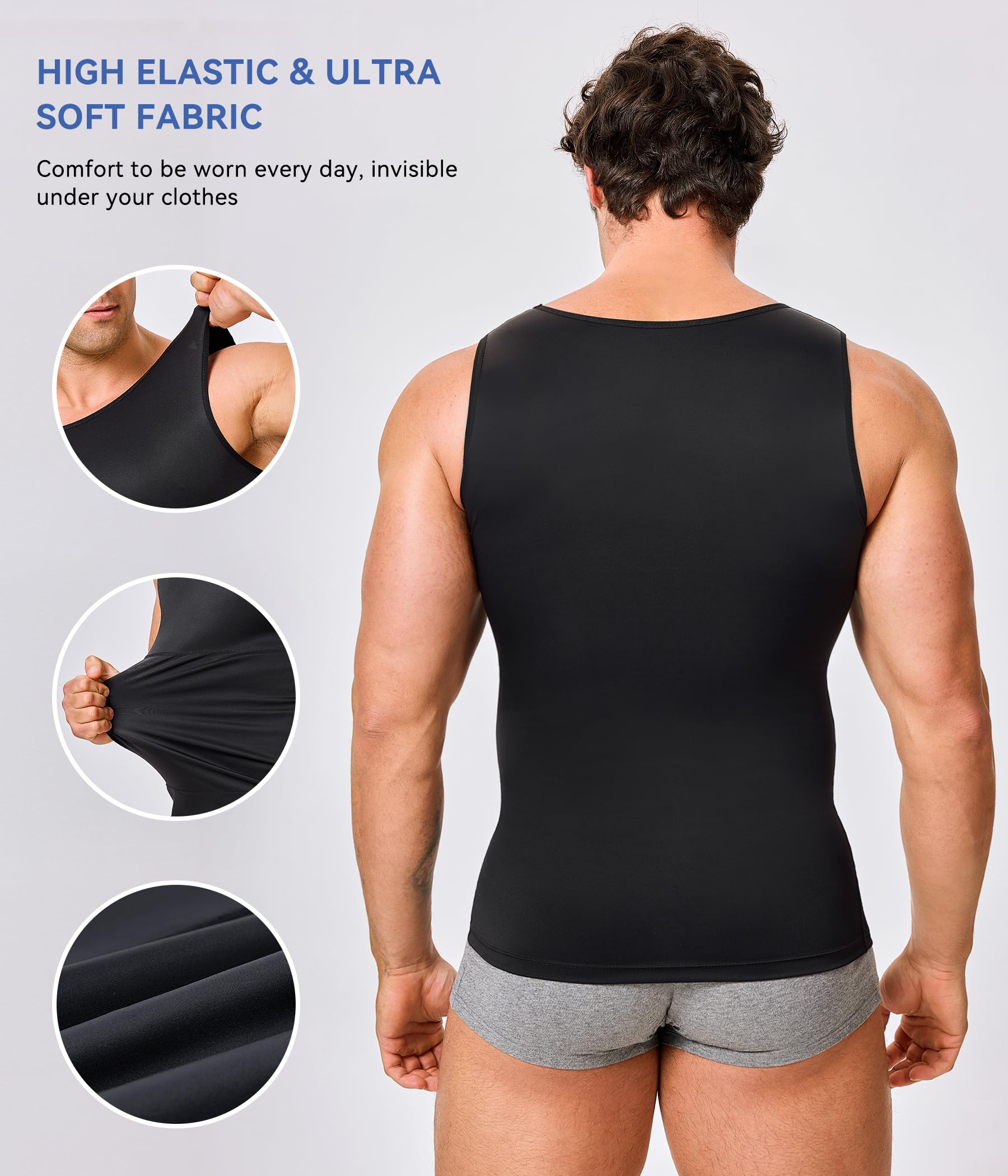 Men's Compression Shirt - Slimming Body Shaper Vest, Workout Tank Top for Abs & Abdomen - Gym, Running & Sports Performance Wear