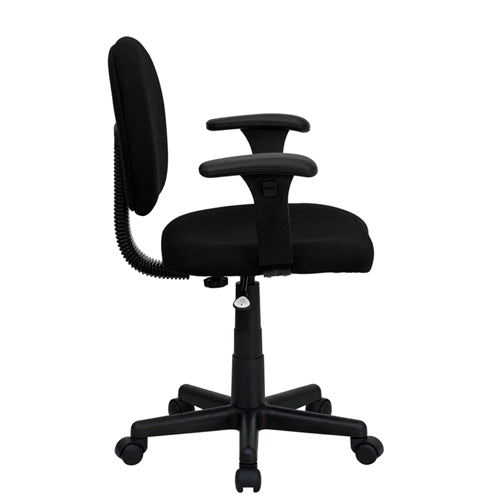 FLASH Wayne Mid Back Black Fabric Swivel Task Office Chair with Adjustable Arms - Ergonomic Desk Chair for Home Office, Computer Work & Gaming - Comfortable Adjustable Executive Chair for Long Hours Sitting