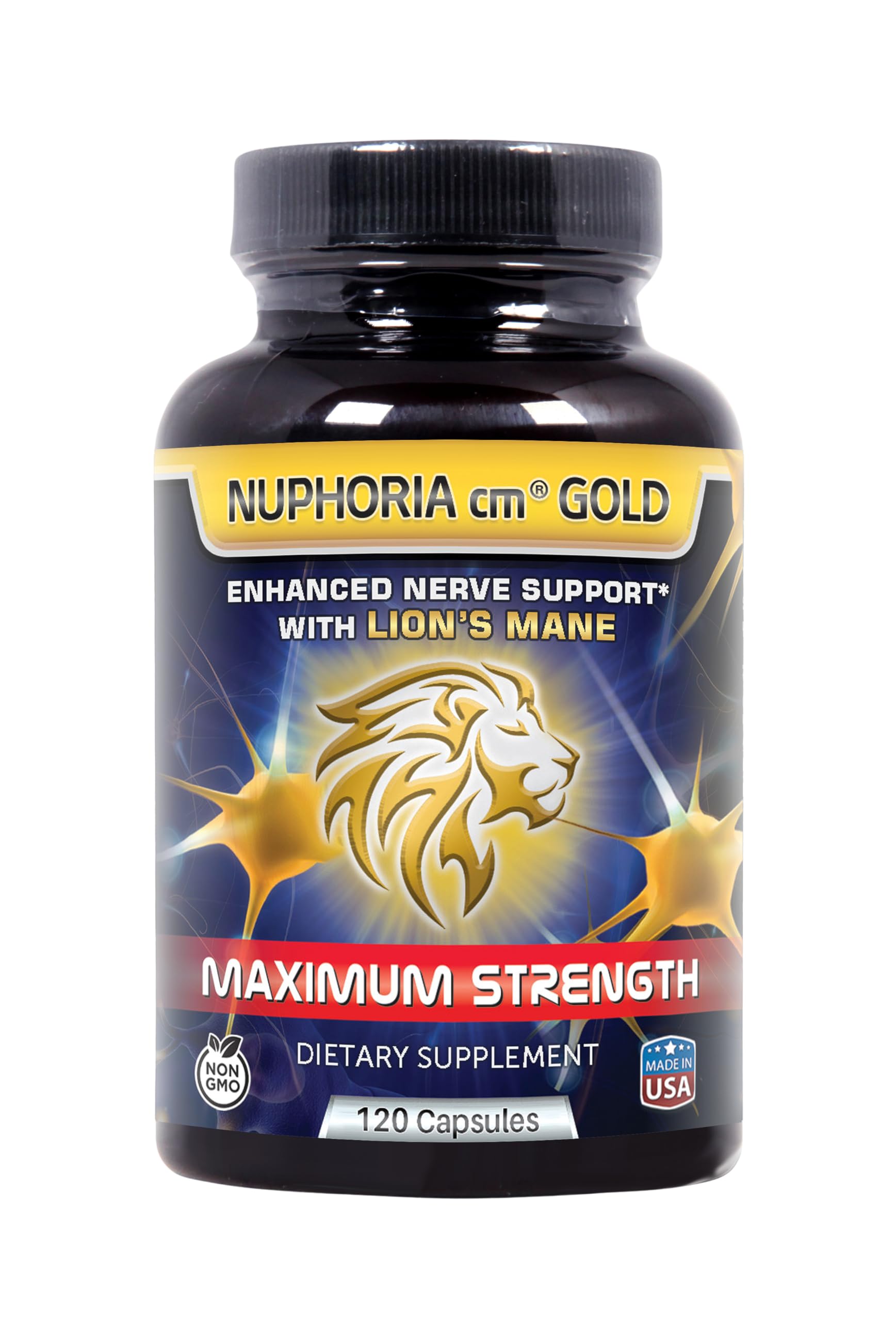 Nuphoria cm® Gold - Premium Nerve Support Supplement with R-Alpha Lipoic Acid & B Vitamins Complex - 120 Capsules (30 Day Supply) - Supports Healthy Nervous System & Energy Levels for Active Lifestyles