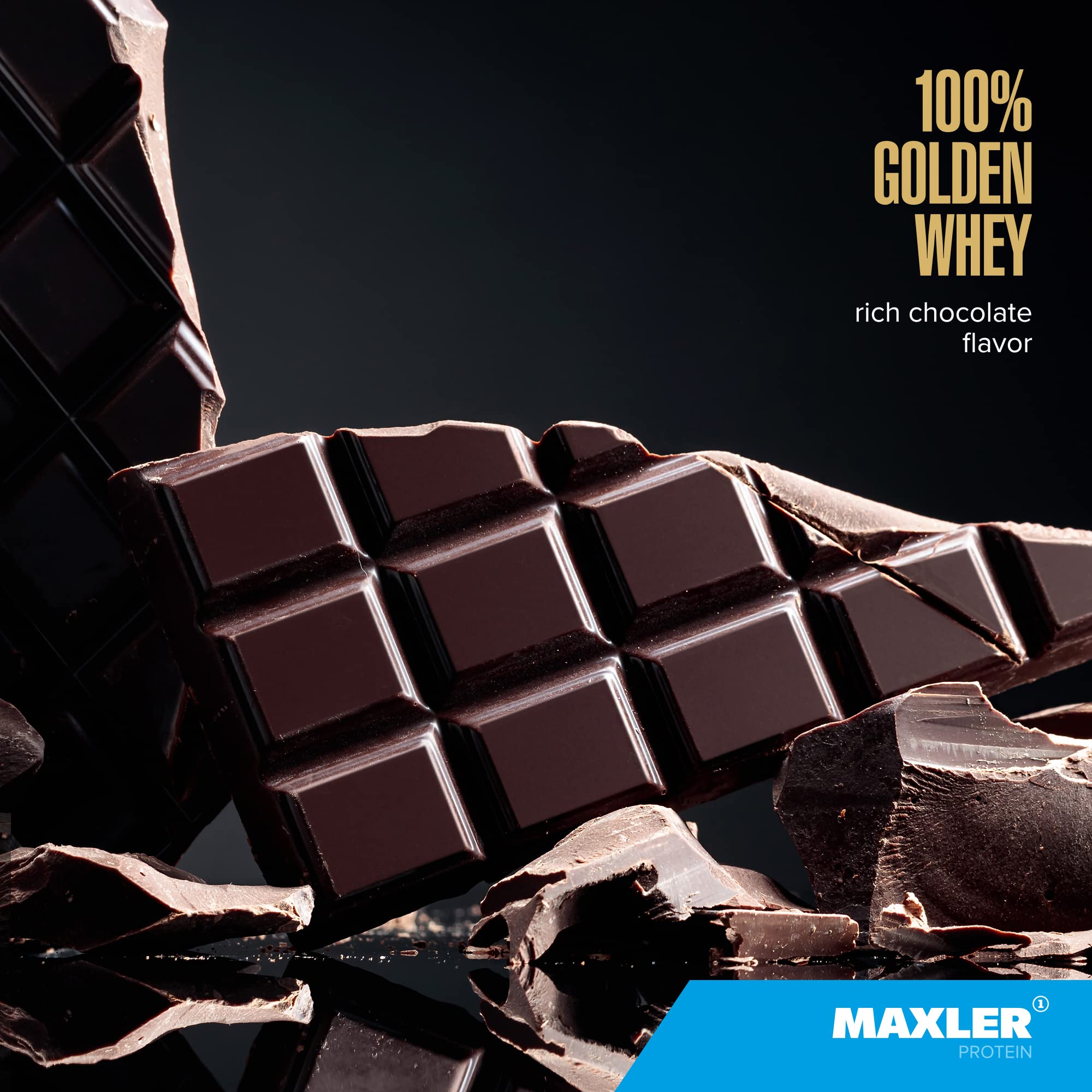 Maxler 100% Golden Whey Protein Powder - 22g Protein per Serving, Low Fat & Low Carb, Rich Chocolate Flavor (2 lbs) - Post-Workout Recovery & Muscle Building Supplement for Athletes & Fitness Enthusiasts