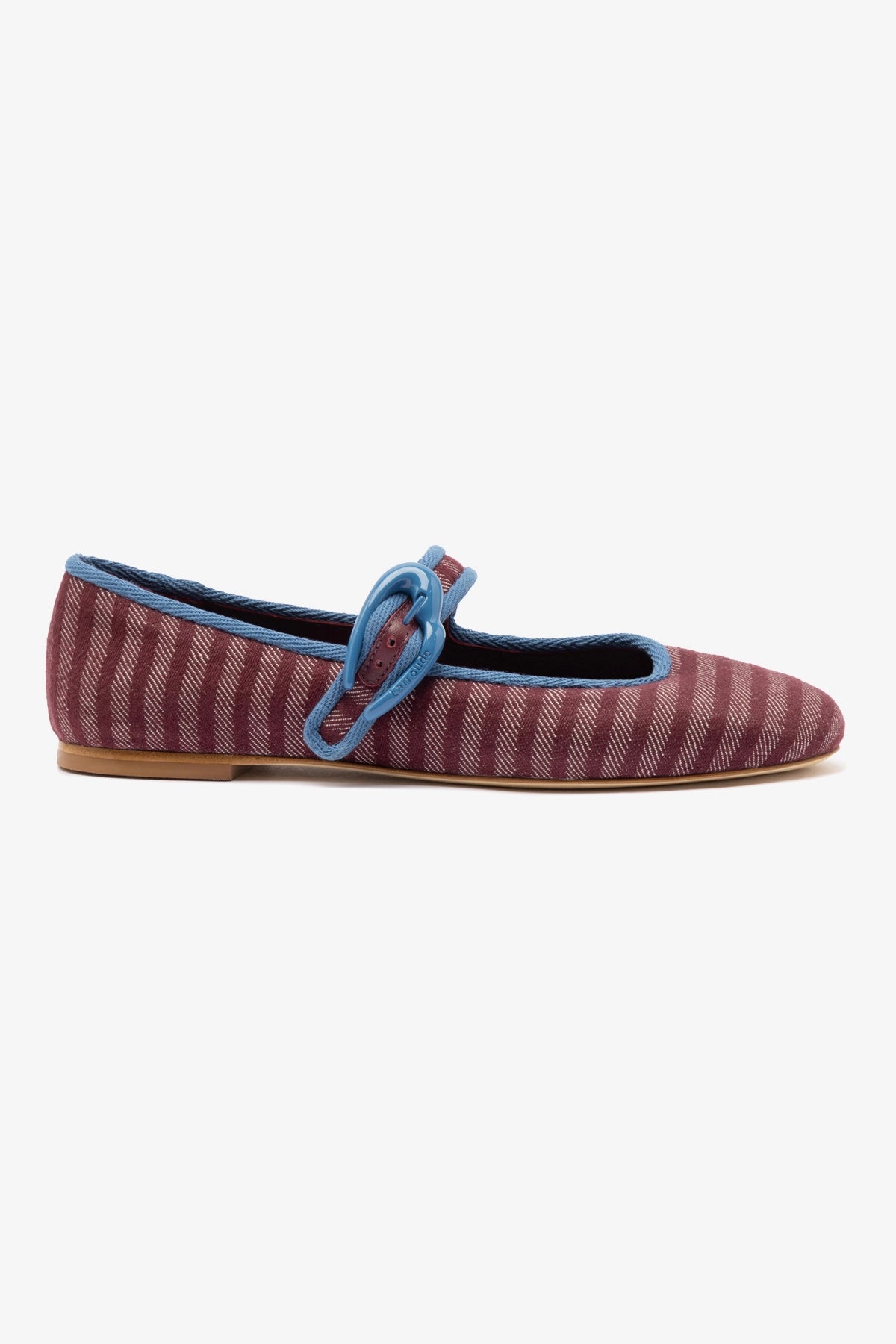 Verona Women's Ballet Flats - Wine Striped Fabric with Blue Stone Embellishments | Comfortable & Stylish Shoes for Work, Parties & Casual Outings
