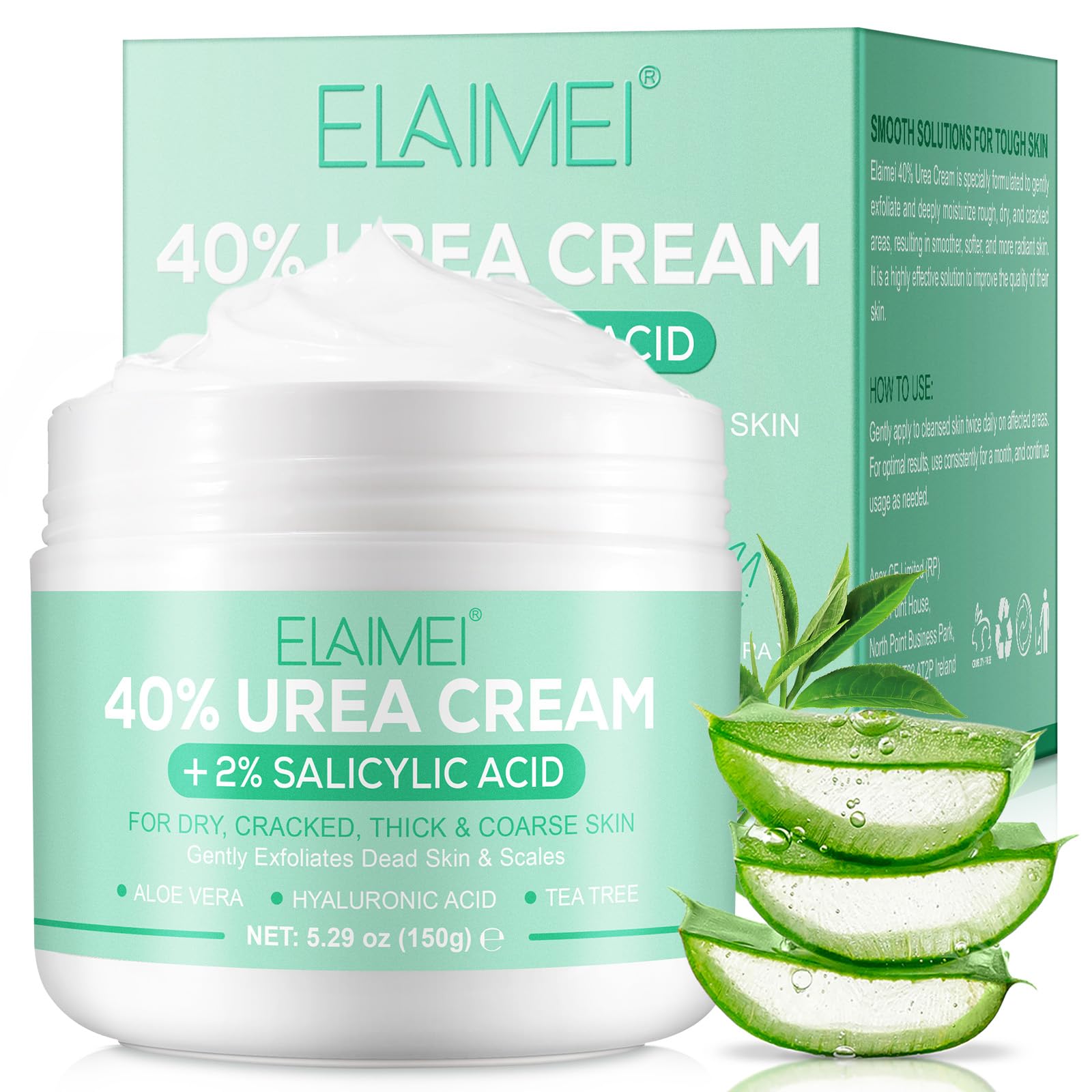 40% Urea Cream for Feet – Intensive Moisturizing Foot Cream for Thick, Cracked, Dry & Rough Skin – Enriched with Salicylic Acid, Tea Tree & Aloe Vera – Hydrating Lotion for Feet, Elbows, Hands & Knees – Perfect for Cracked Heels & Dry Skin Care
