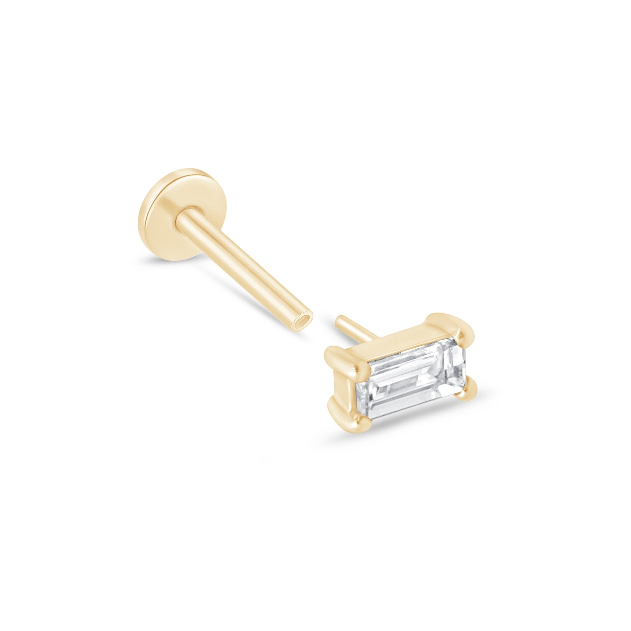 14K Solid Yellow Gold Diamond Baguette Flat Back Stud Earrings for Women - Perfect for Everyday Wear, Parties & Special Occasions