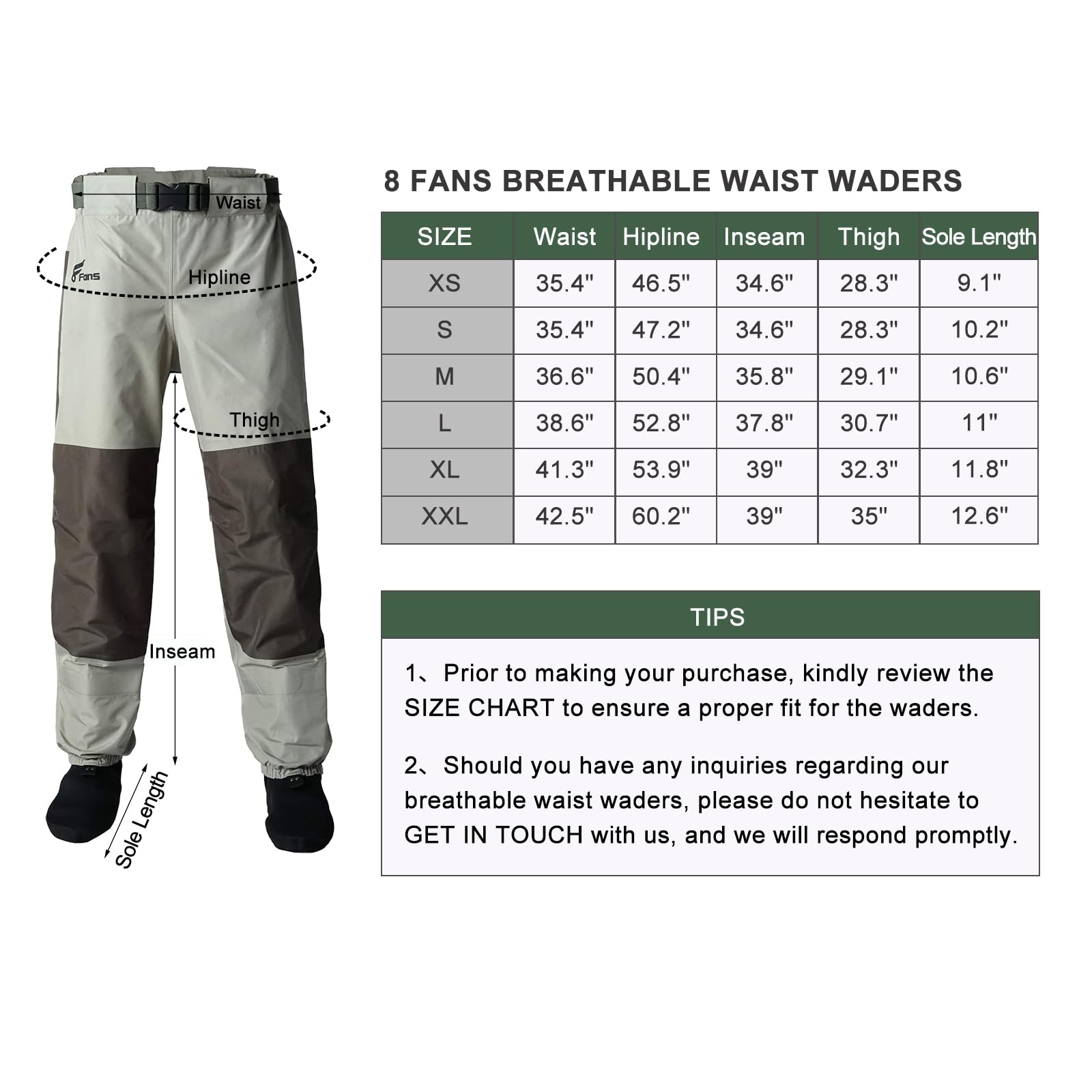 8-Pack Unisex Waterproof Waist Waders - 3-Layer Breathable Insulated Stockingfoot Wading Pants for Fishing, Kayaking & Outdoor Water Activities | Durable for Men & Women | Perfect for Fly Fishing, River Trekking & Cold Weather Adventures