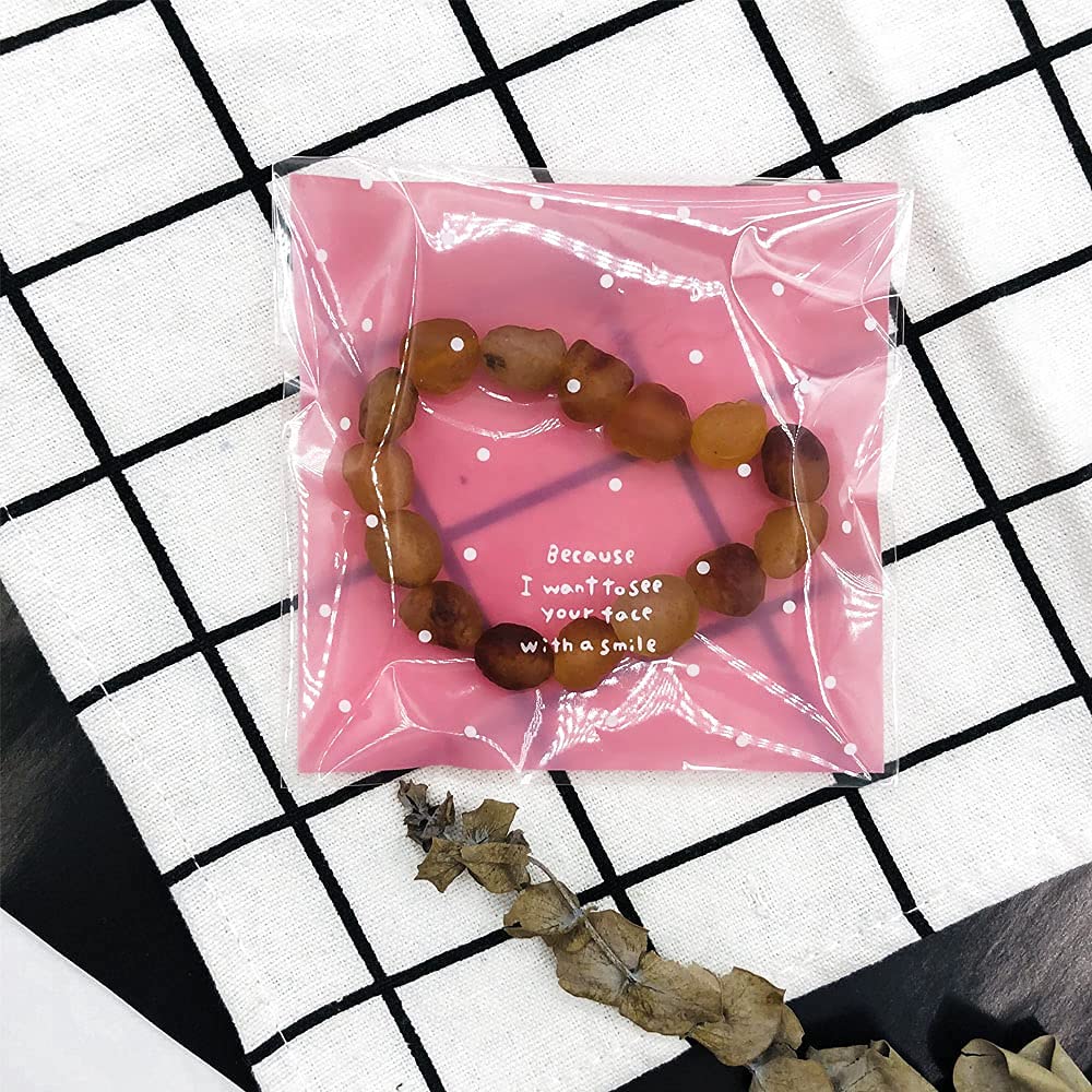 100pcs Pink Self-Adhesive Treat Bags - Small Cellophane Cookie Bags for Candy, Bakery, Party & Wedding Favors (3.94” x 3.94”) | Perfect for Birthday Parties, Baby Showers, Bridal Showers & Holiday Gift Wrapping