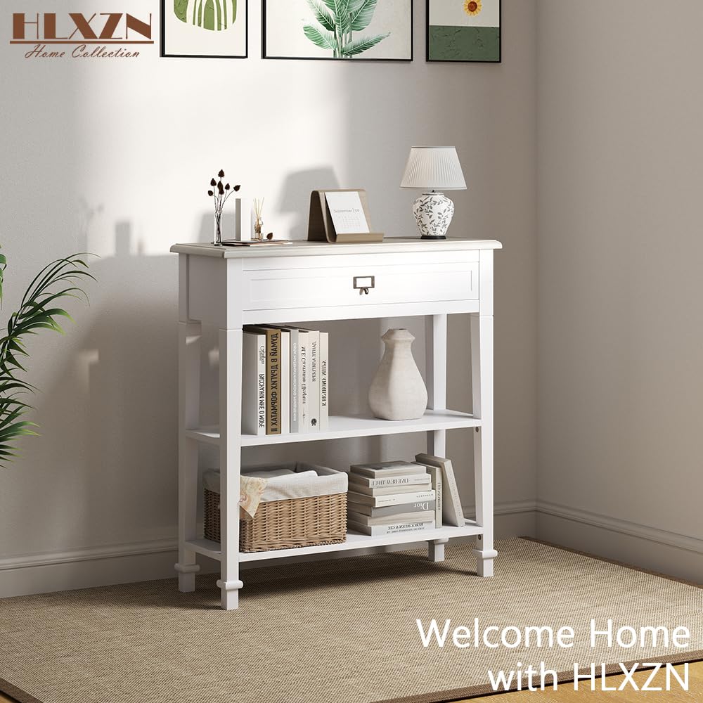 30 Inch Narrow Console Table with Drawer & Bottom Shelf - Entryway, Living Room, Hallway Furniture - Perfect for Small Spaces & Home Decor (White)
