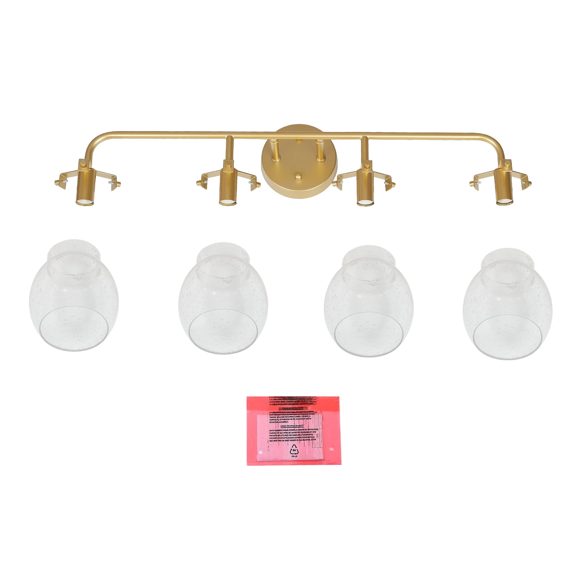 Modern Gold Vanity Lights with Seeded Glass - 4 Light Bathroom Fixture for Mirror (29