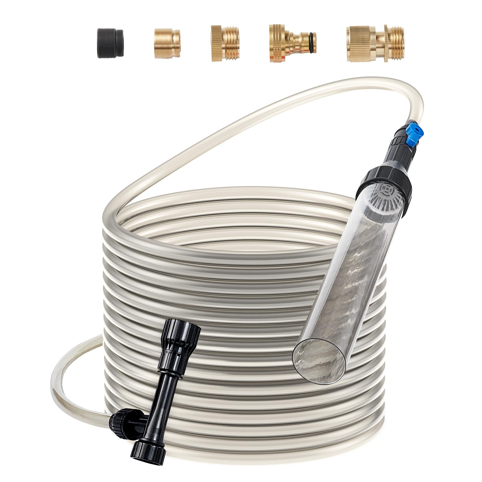 VEVOR Aquarium Vacuum Gravel Cleaner - 33ft PVC Hose Fish Tank Cleaner with Siphon Function & 3 Brass Adapters | Perfect for Cleaning Gravel, Sand & Water Change in Freshwater & Saltwater Tanks