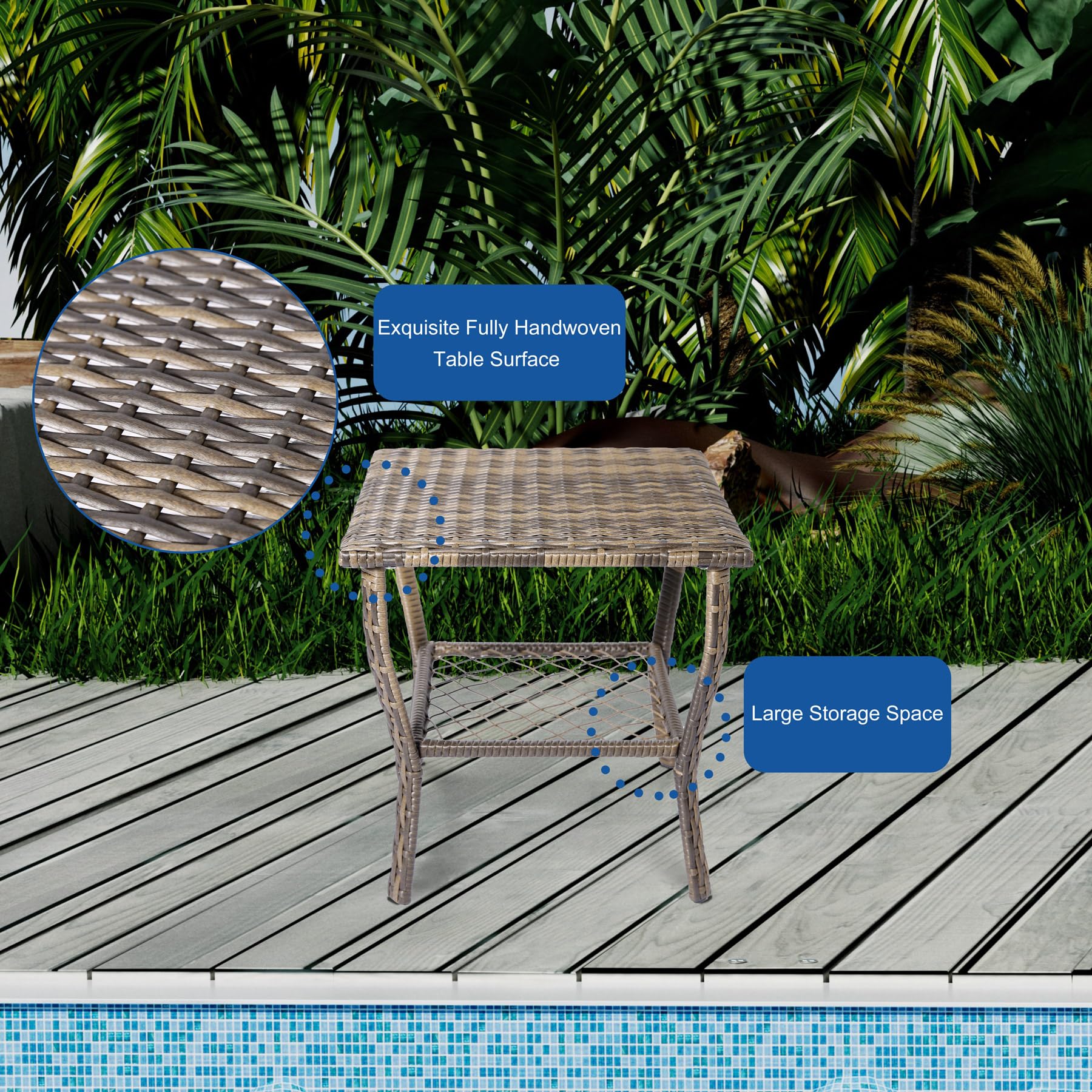 3-Piece Outdoor Patio Furniture Set with 2 Wicker Rocking Chairs, Glass Coffee Table & Cushions - Blue Bistro Conversation Set for Garden, Porch, Backyard | Perfect for Relaxing, Entertaining & Outdoor Dining