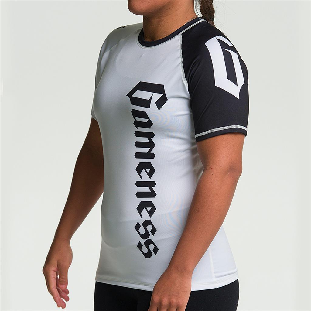 Gameness Women's Short Sleeve Pro Ranked Rash Guard - BJJ MMA Training, Grappling & No-Gi Jiu Jitsu Competition Wear
