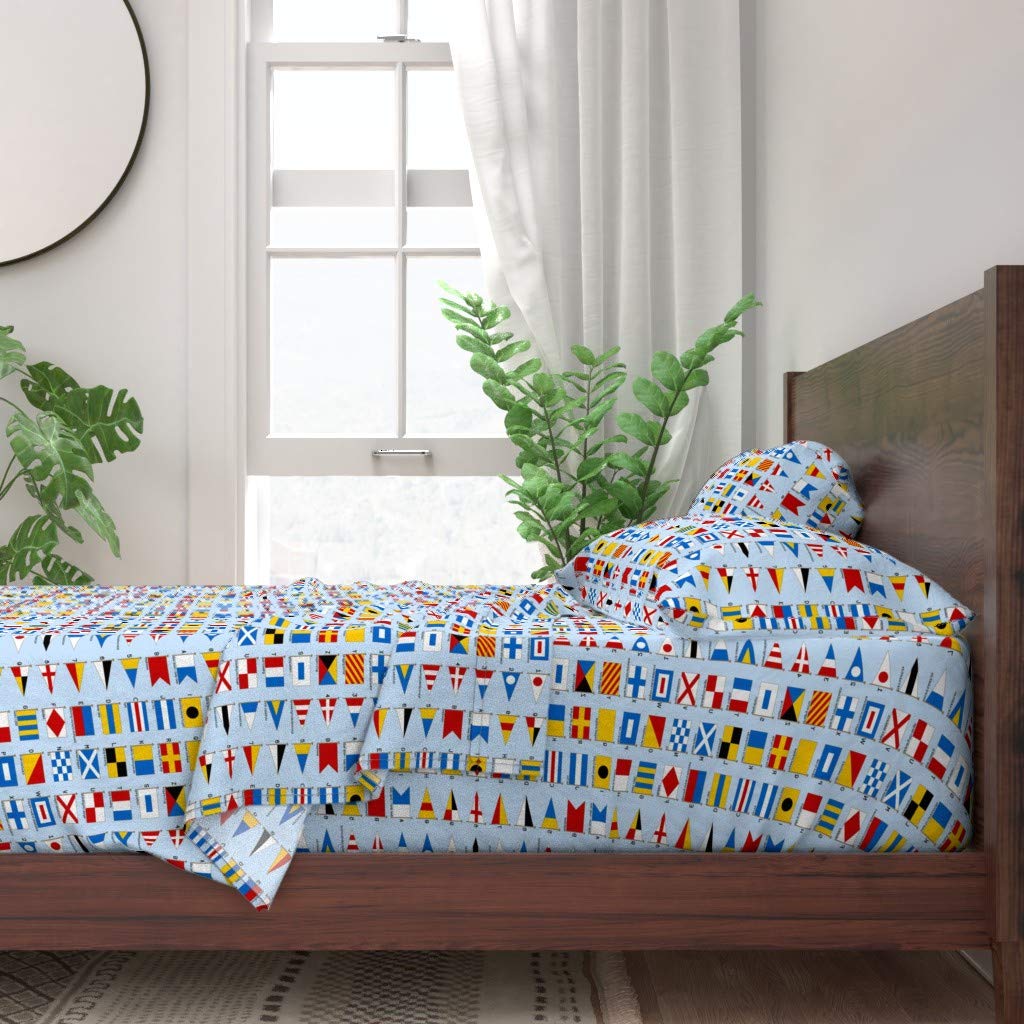 100% Cotton Queen Size 4-Piece Sheet Set | Nautical Flags & Sailing Print Custom Bedding | Soft Breathable Sheets for Bedroom, Guest Room & Dorm