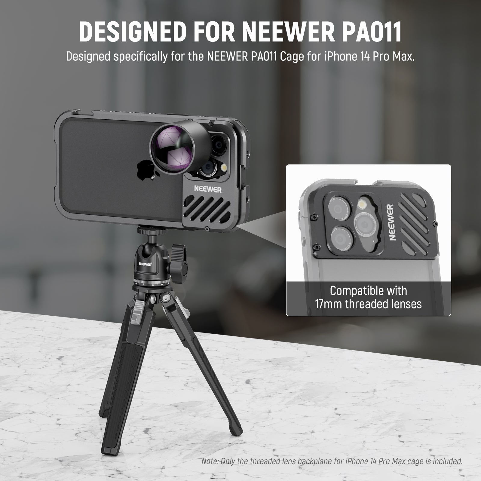 NEEWER PA019 Lens Backplate for iPhone 14 Pro Max - Professional Camera Lens Mount - Perfect for Vlogging, Photography & Content Creation