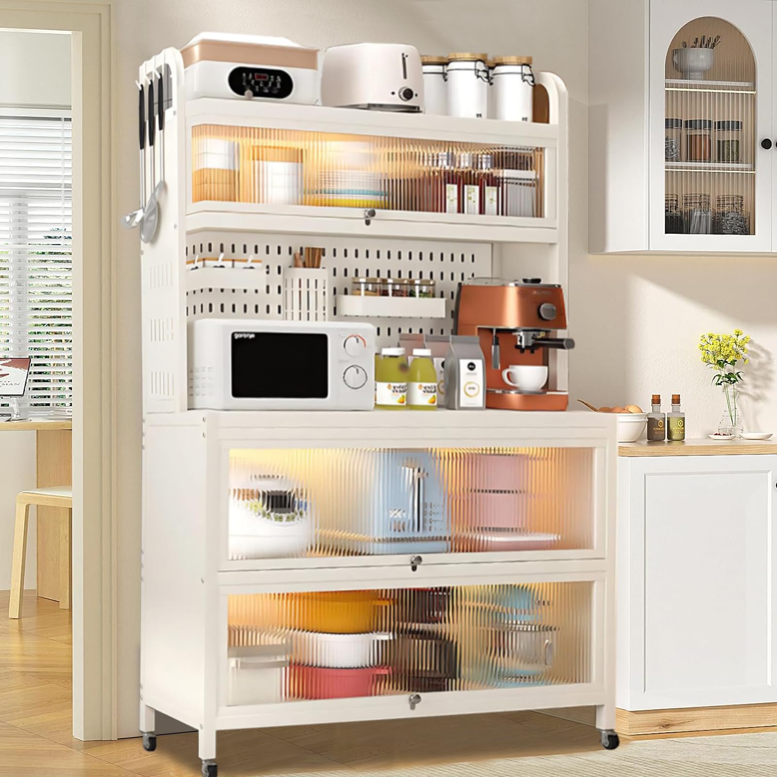 LOVDECORT 5-Tier Kitchen Baker's Rack with Flip Door Cabinet - Space-Saving Pantry Storage Organizer for Microwave, Spices & Cookware - Perfect for Small Kitchens, Dining Rooms & Home Bakeries