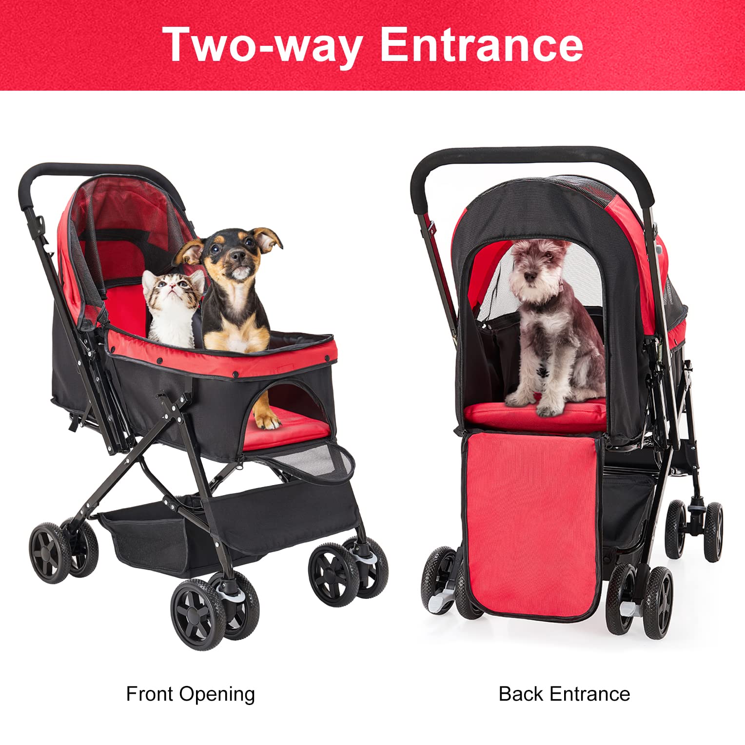 Foldable Large Dog Stroller for Medium Pets - Convertible Compartment & Reversible Handlebar - Perfect for Outdoor Walks, Vet Visits, and Travel with Your Cat or Dog