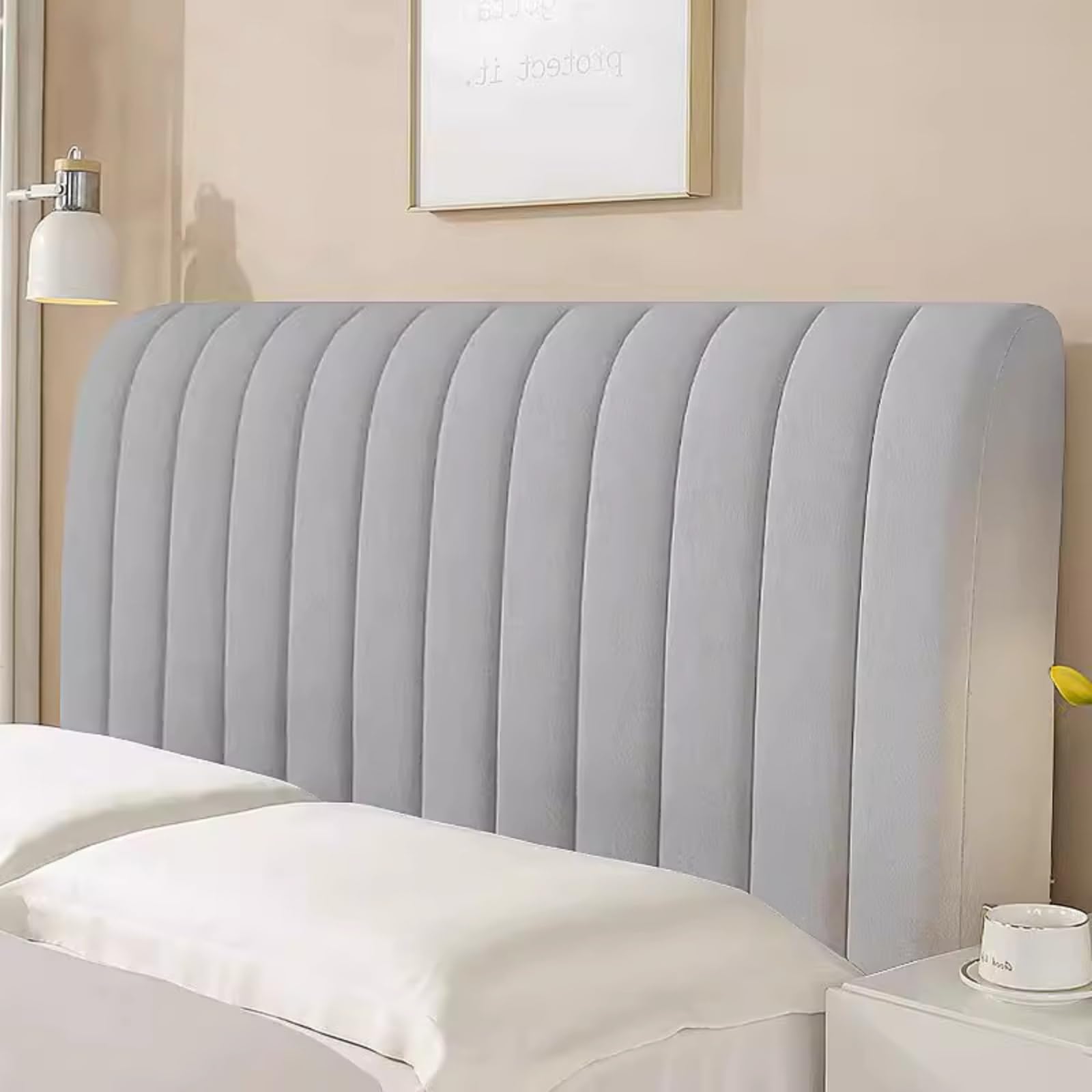 EFELIM Velvet Headboard Cover - Full, Queen & King Size Quilted Slipcover - Thick Dustproof Protector for Bedroom Decor - Washable & Reversible (Light Gray, Queen 59