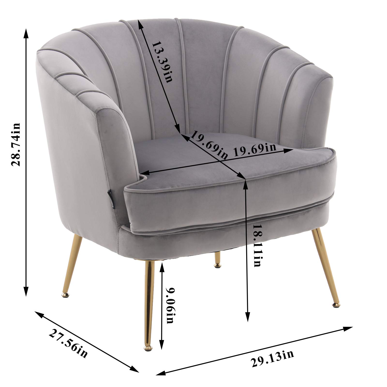 Velvet Barrel Chair with Golden Legs - Tufted Accent Armchair for Living Room & Bedroom
