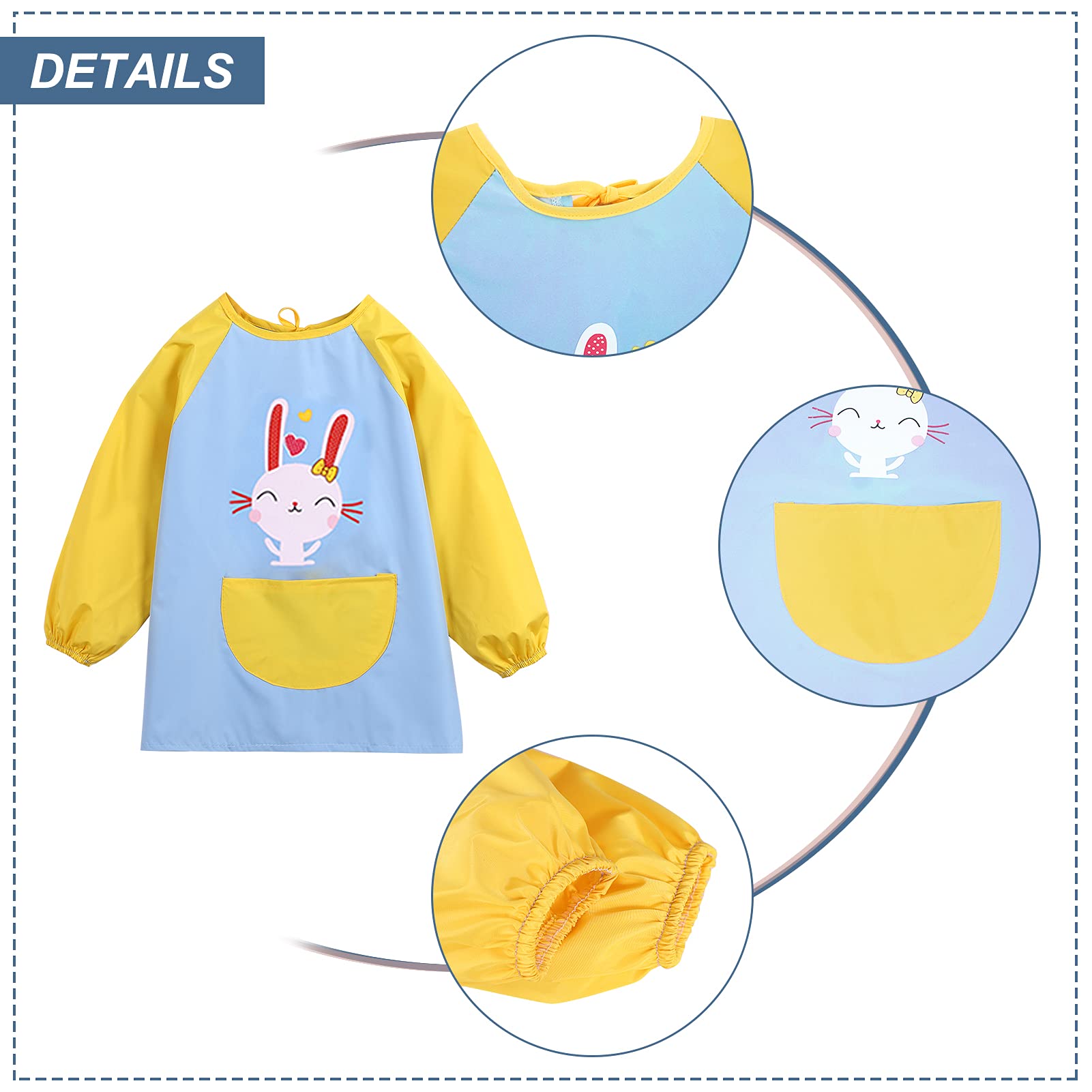 Happy Cherry Kids Long Sleeve Waterproof Bib Apron - Paint & Food Safe Art Smock for Toddlers, Perfect for Painting, Cooking & Messy Play Activities