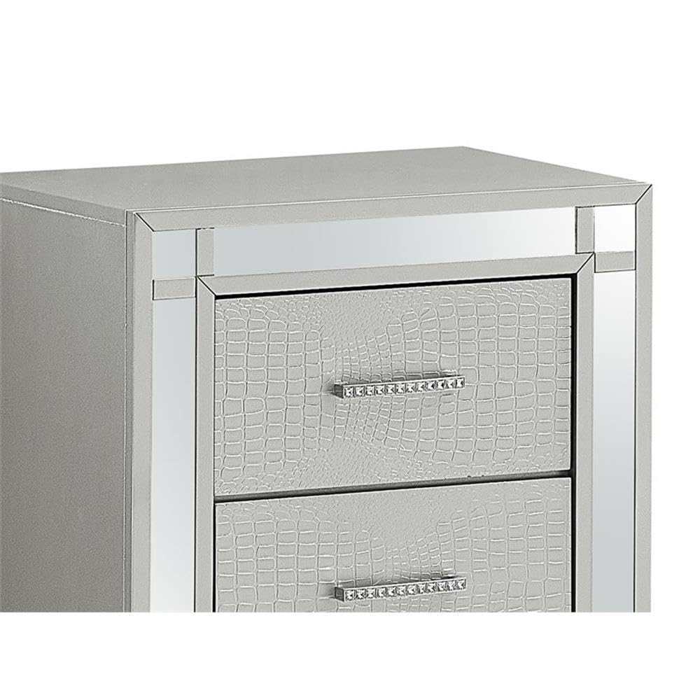 Glory Furniture 2-Drawer Nightstand with Metal Frame - Silver Champagne Finish - Bedside Table for Bedroom, Living Room & Guest Room - Modern Storage Solution for Small Spaces