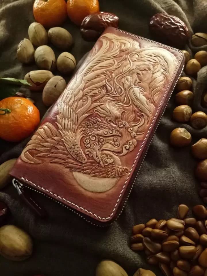 Men's 3D Genuine Leather Biker Wallet - Handmade Carved Airbrush Art Custom Personalized Long Wallet for Men | Perfect Gift for Father's Day, Birthday & Motorcycle Enthusiasts