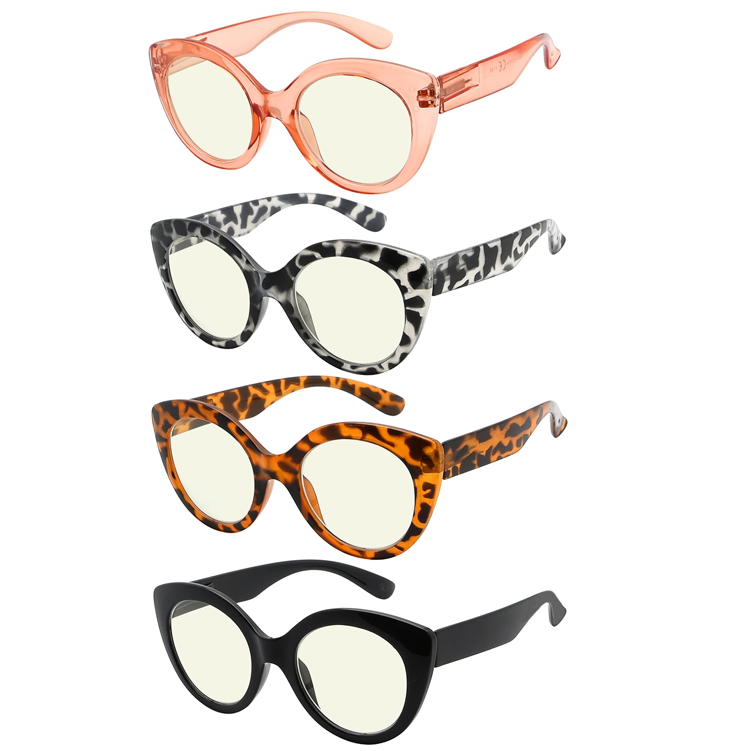 Eyekepper 4-Pack Blue Light Blocking Reading Glasses for Women - Fashion Oversized Computer Glasses +1.75 Strength - Perfect for Office Work, Screen Time & Digital Eye Strain Relief