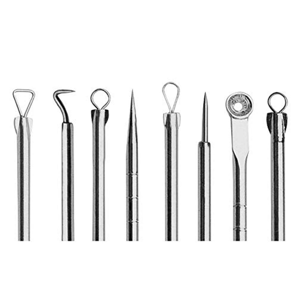 RKPM 4-Piece Stainless Steel Acne Extractor Kit - Blackhead & Blemish Removal Tools with Portable Case for Easy Travel | Professional Skin Care for Face & Body (Silver)